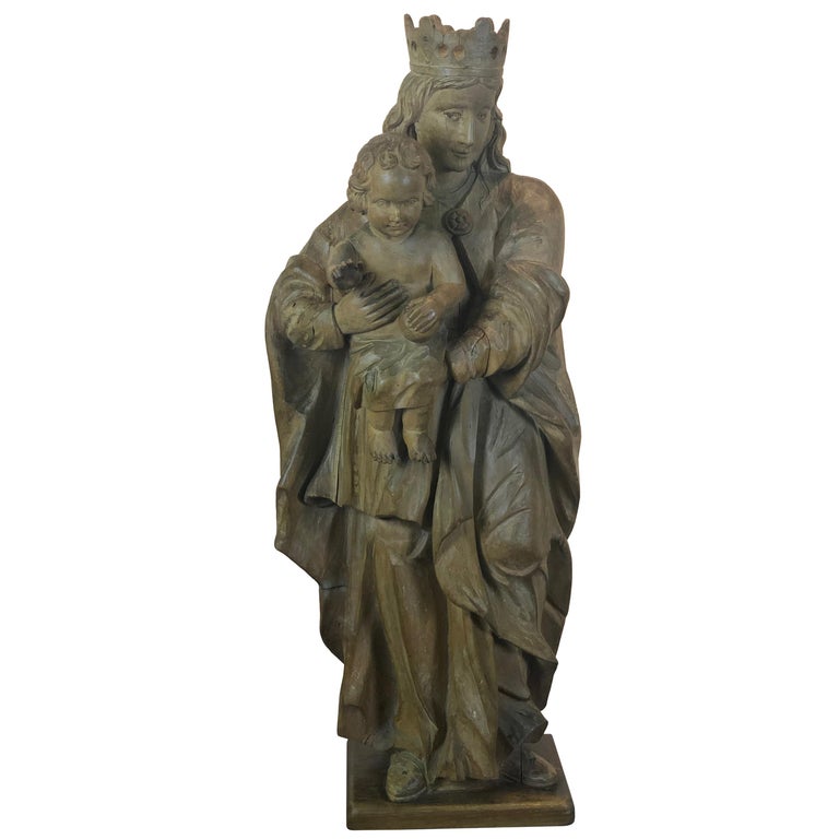 18th Century a Large Carved Wood Sculpture Madonna and Child at 1stDibs