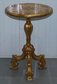 18th Century Acanthus Vintage Giltwood Painted Side End Lamp Round Tables, Pair