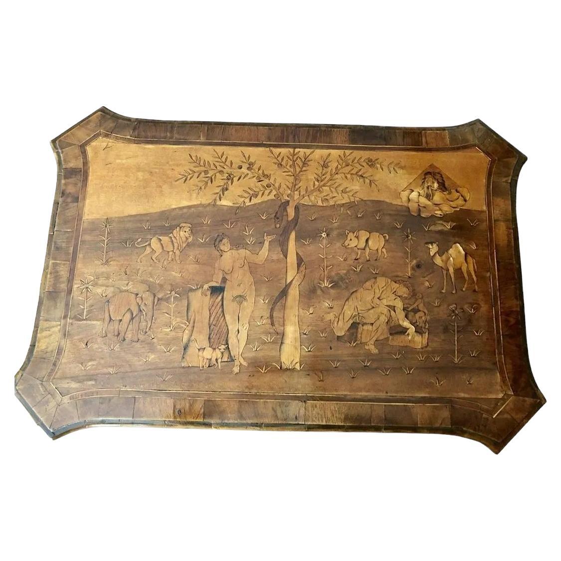 18th Century Adam and Eve Inlayed Walnut Table, German For Sale