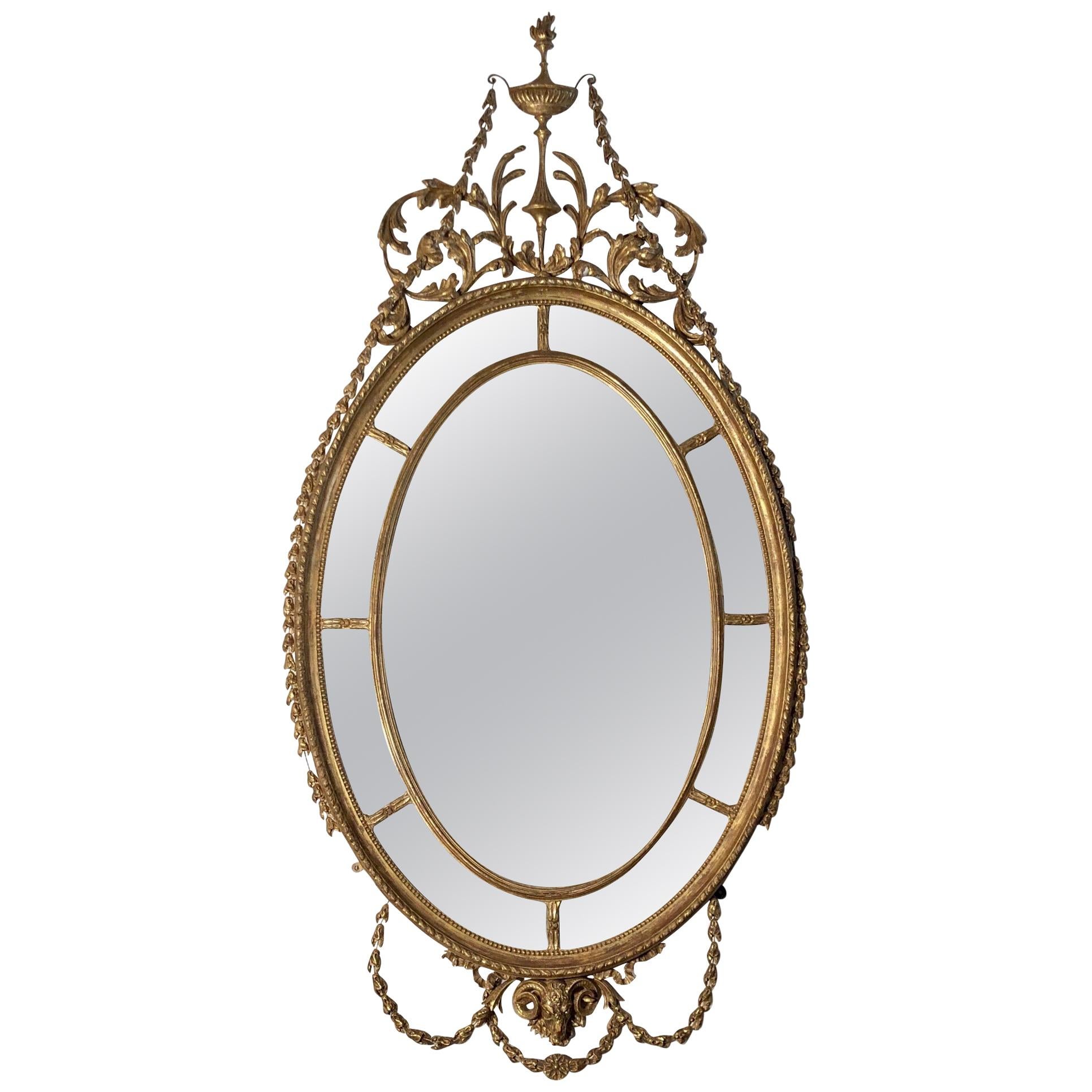 18th Century Adam Oval Patera Gilt Mirror For Sale