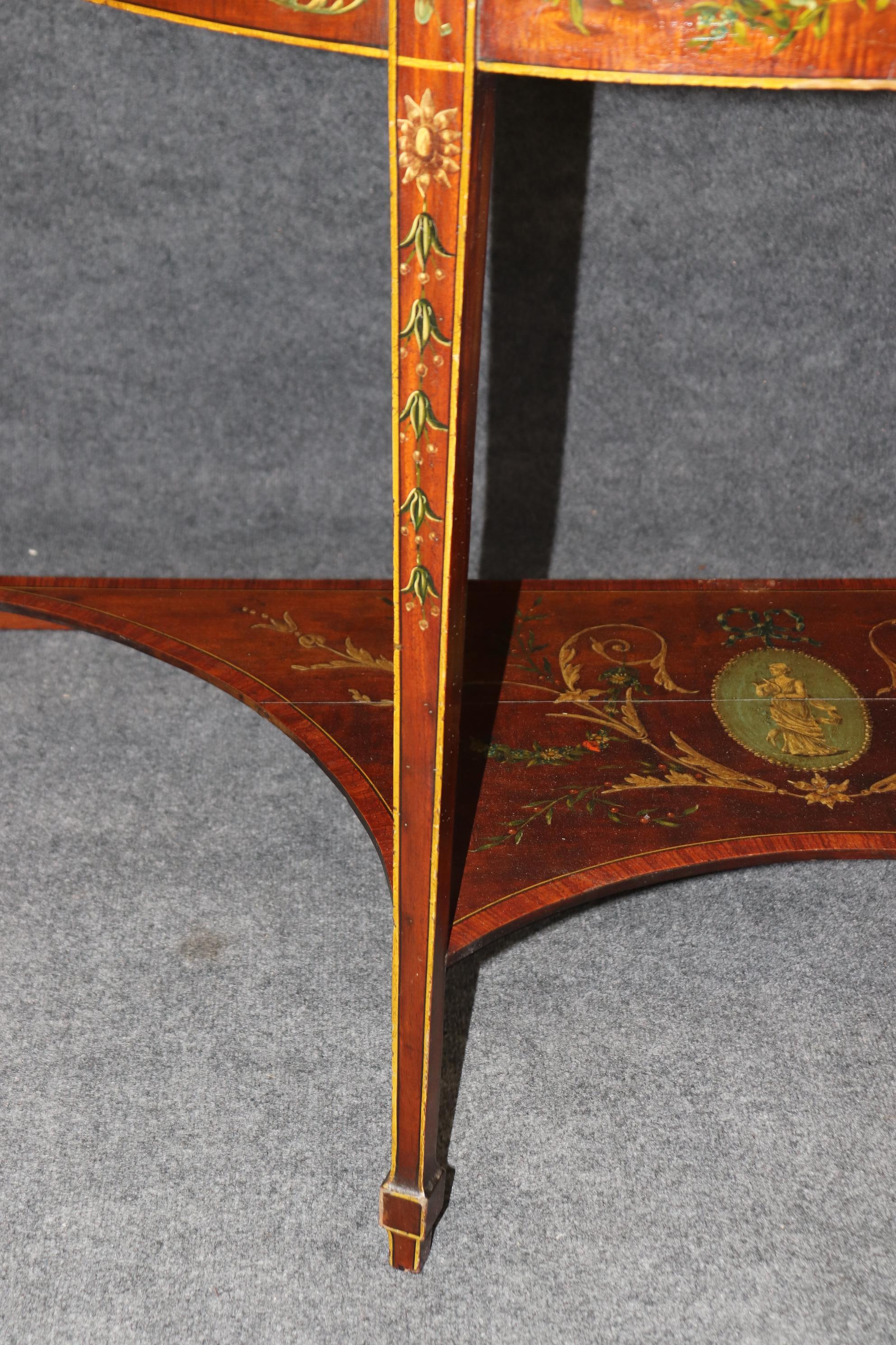 18th Century Adams Painted Decorated Demilune Two Tier Console Table For Sale 3