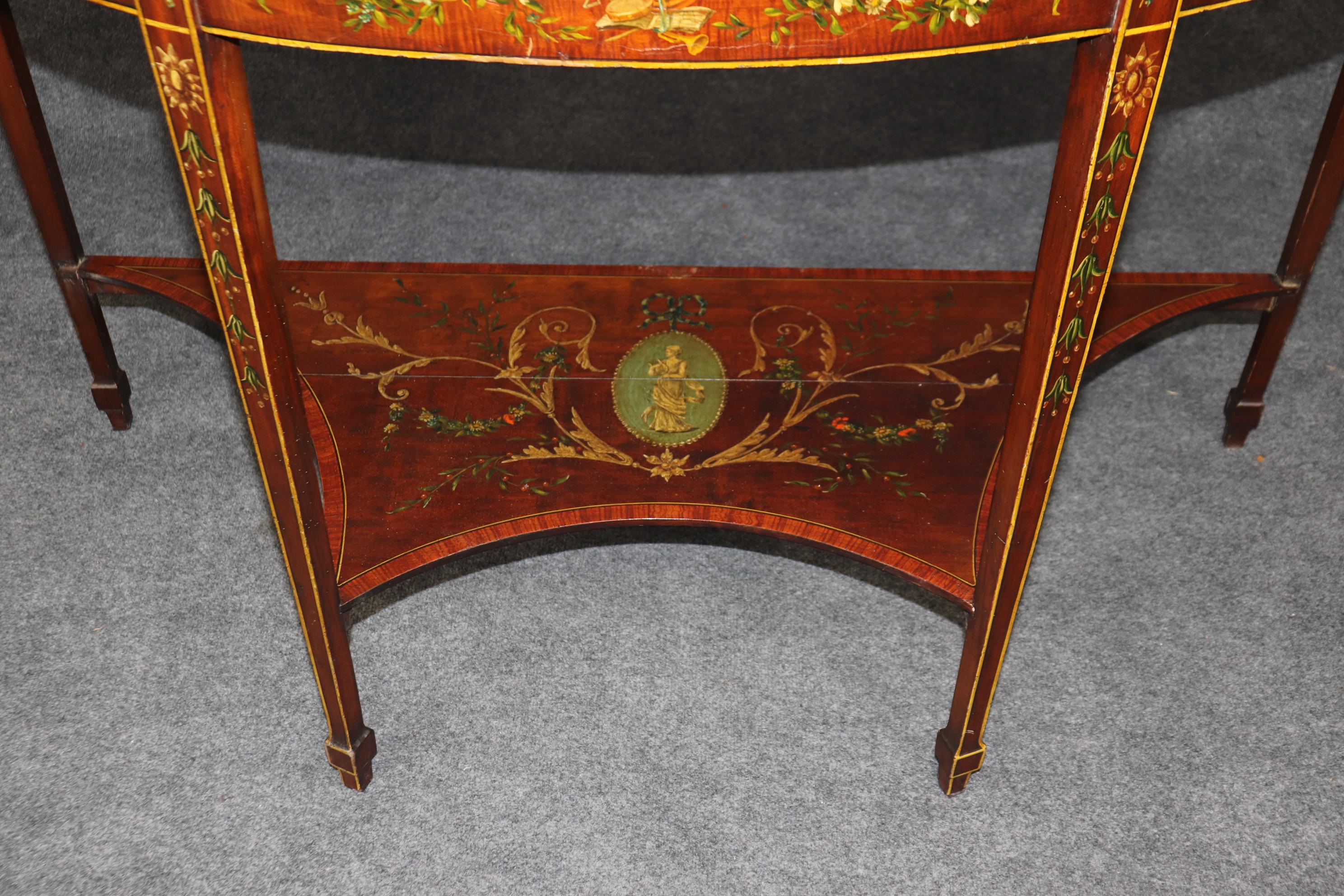 18th Century Adams Painted Decorated Demilune Two Tier Console Table For Sale 4