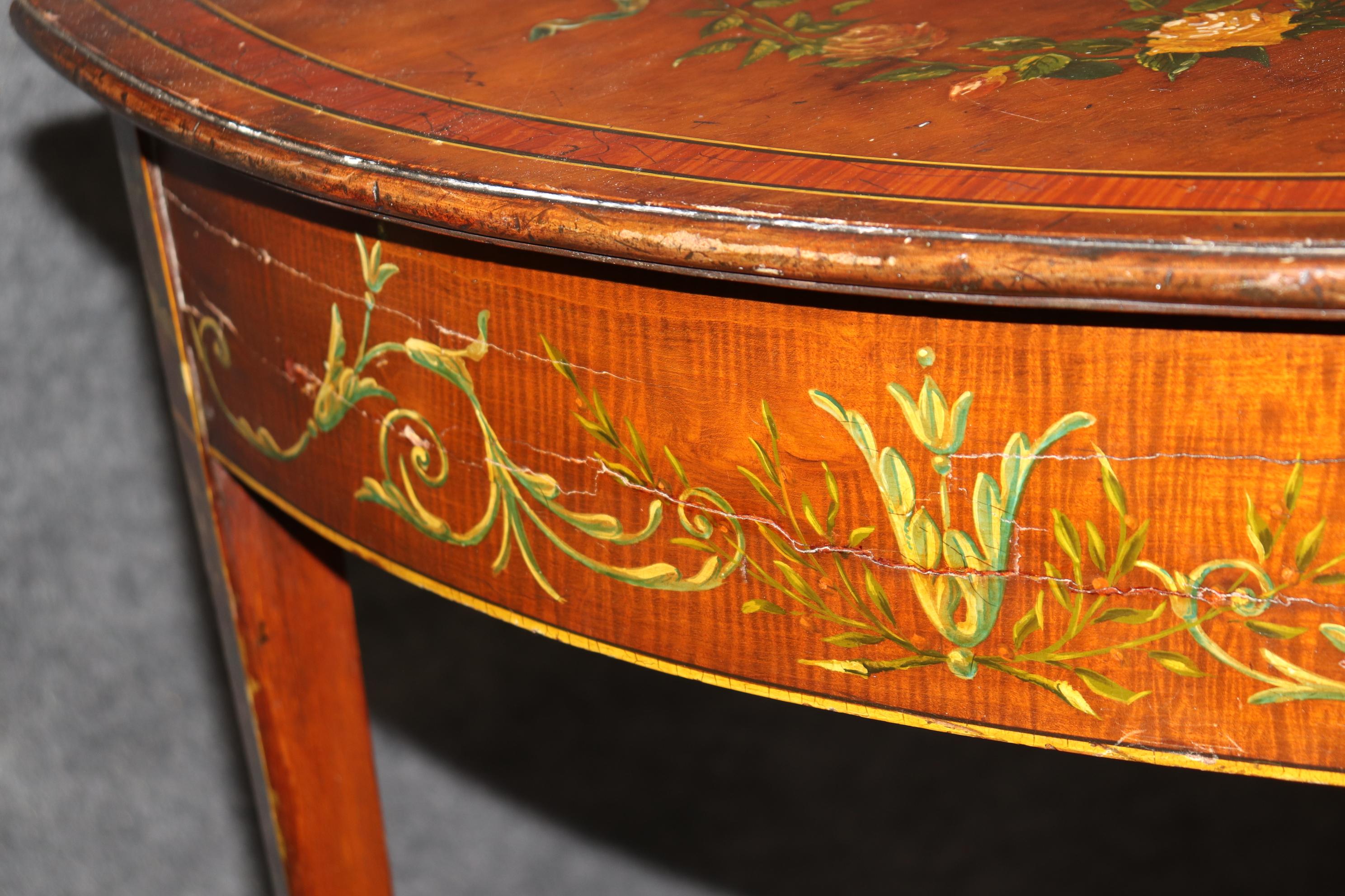 18th Century Adams Painted Decorated Demilune Two Tier Console Table For Sale 6