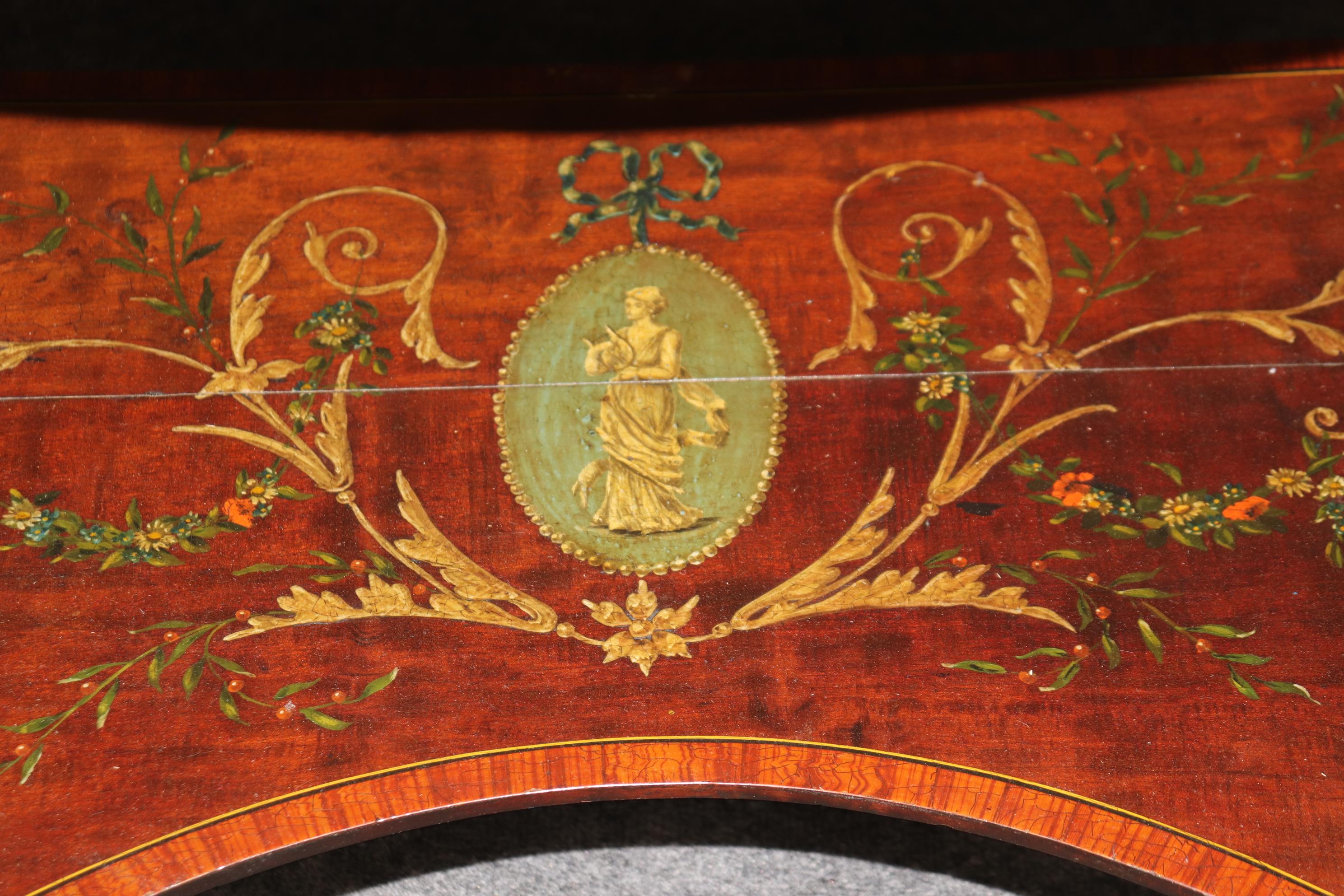 Adam Style 18th Century Adams Painted Decorated Demilune Two Tier Console Table For Sale