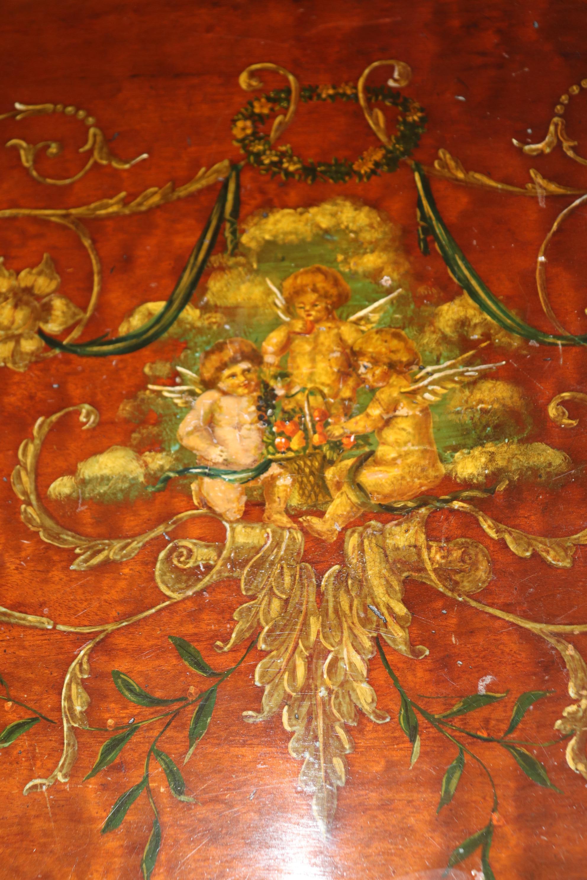 English 18th Century Adams Painted Decorated Demilune Two Tier Console Table For Sale