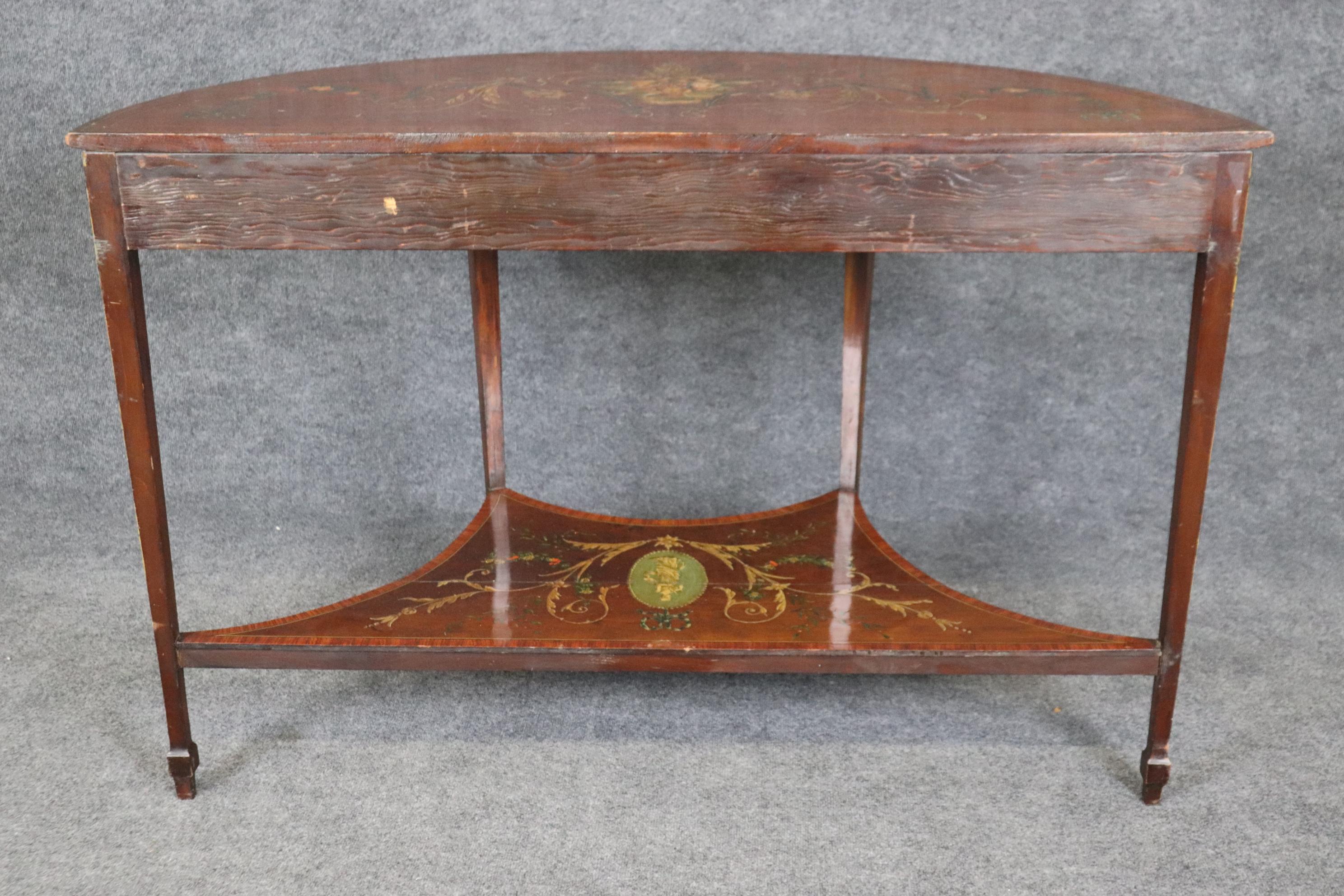 18th Century Adams Painted Decorated Demilune Two Tier Console Table For Sale 1