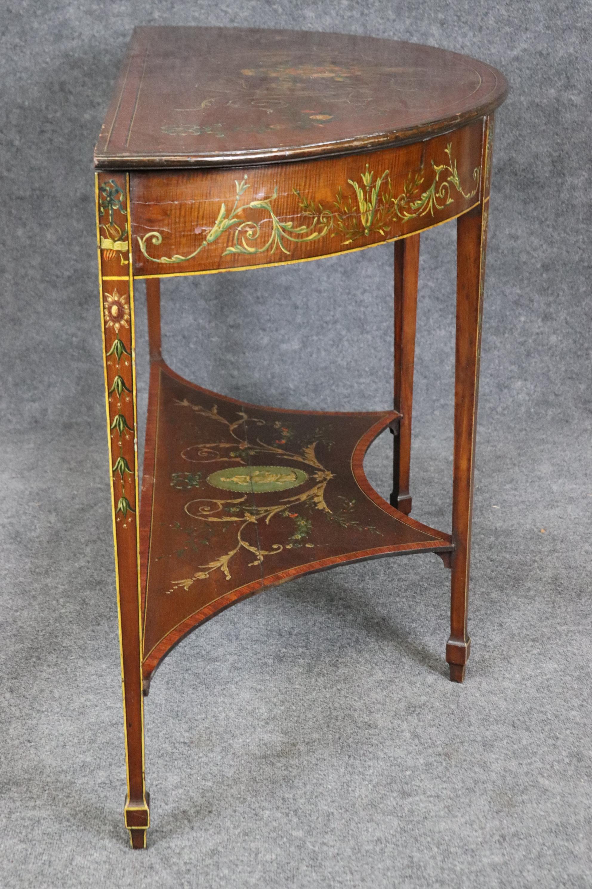 18th Century Adams Painted Decorated Demilune Two Tier Console Table For Sale 2