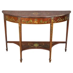 18th Century Adams Painted Decorated Demilune Two Tier Console Table