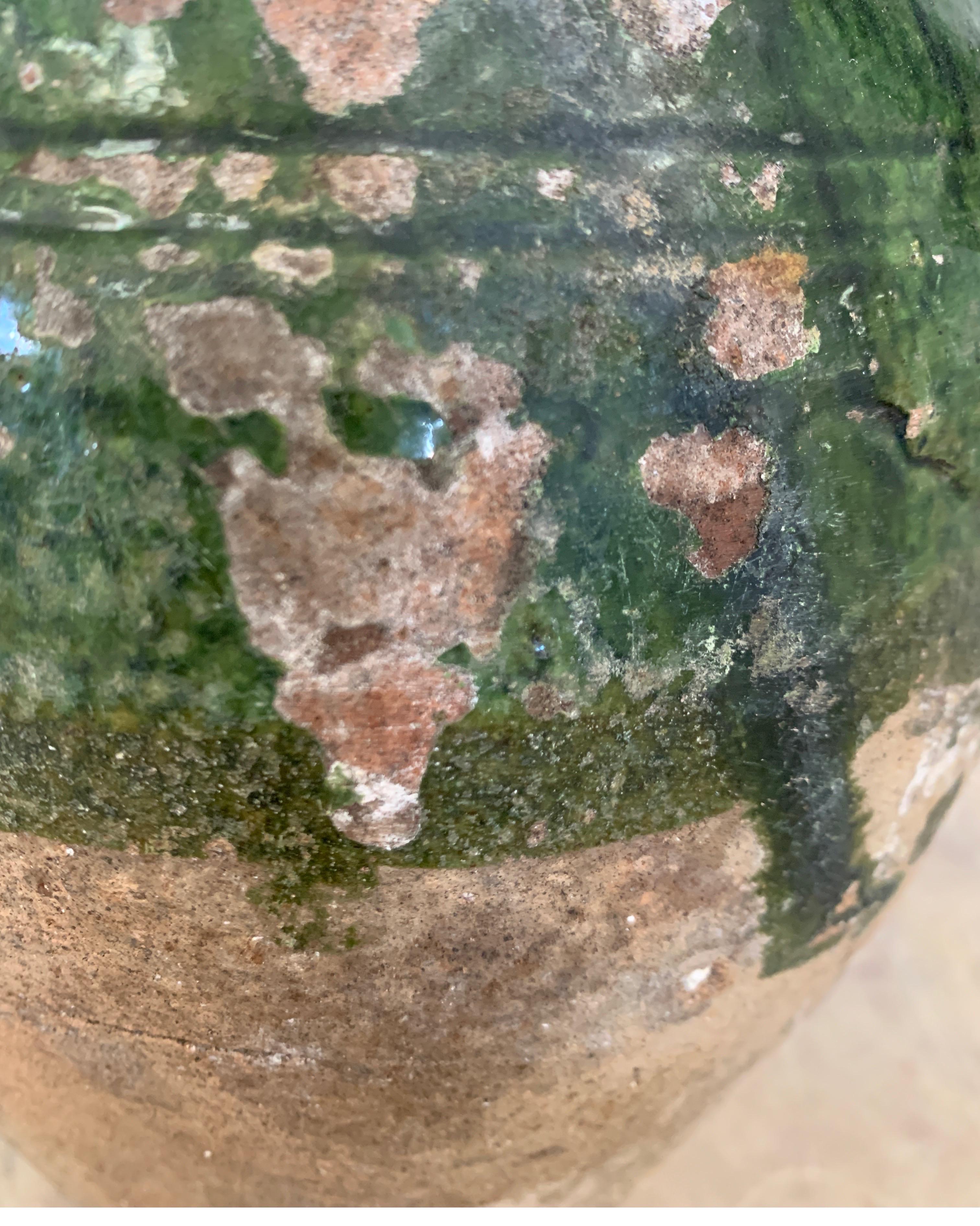 Glazed 18th Century Aegean Sea Earthenware Jar with Green Glazing For Sale