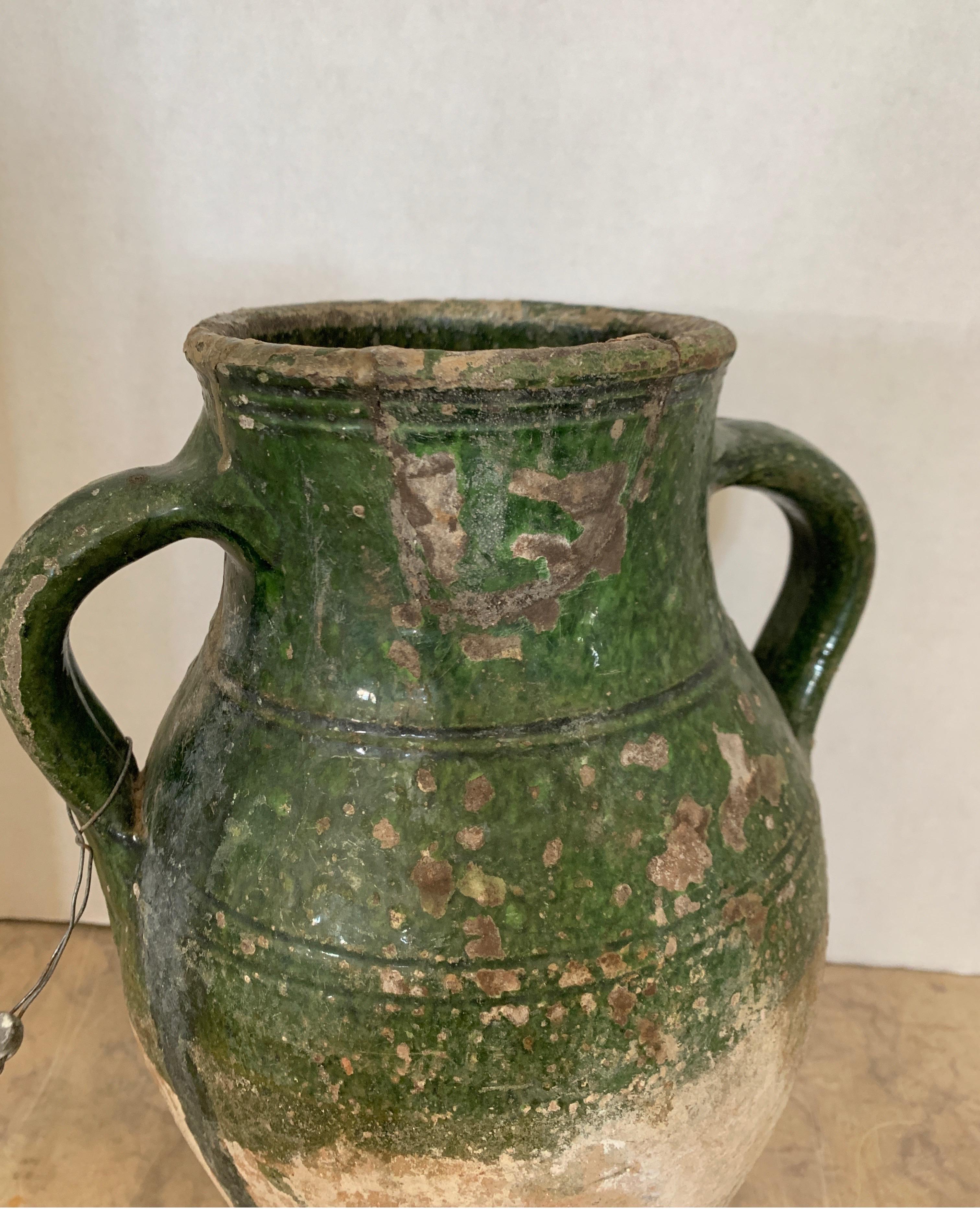 18th Century and Earlier 18th Century Aegean Sea Earthenware Jar with Green Glazing For Sale