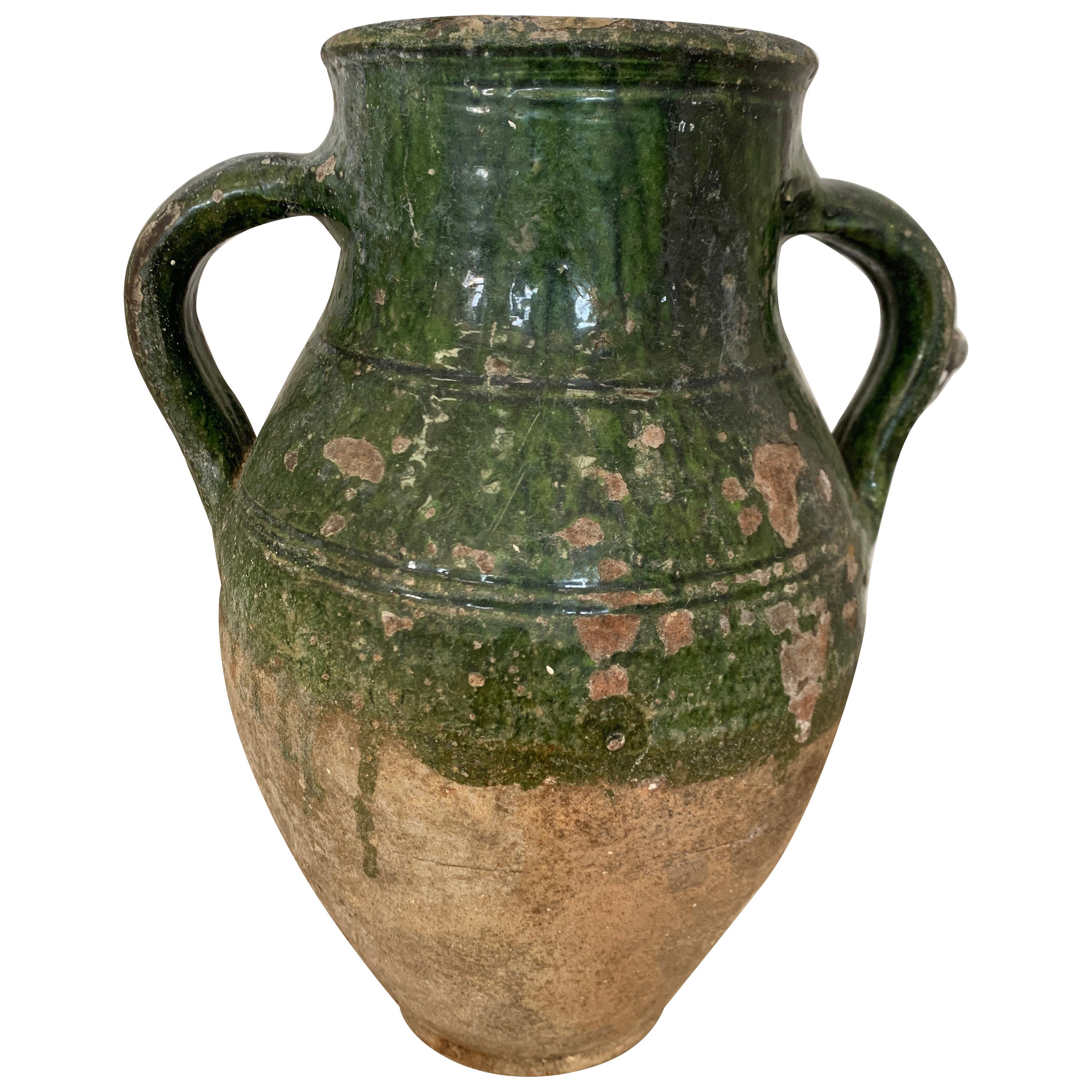 18th Century Aegean Sea Earthenware Jar with Green Glazing For Sale