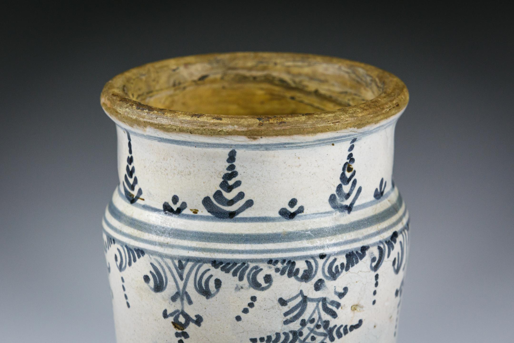 Glazed 18th Century Albarello or Drug Jar