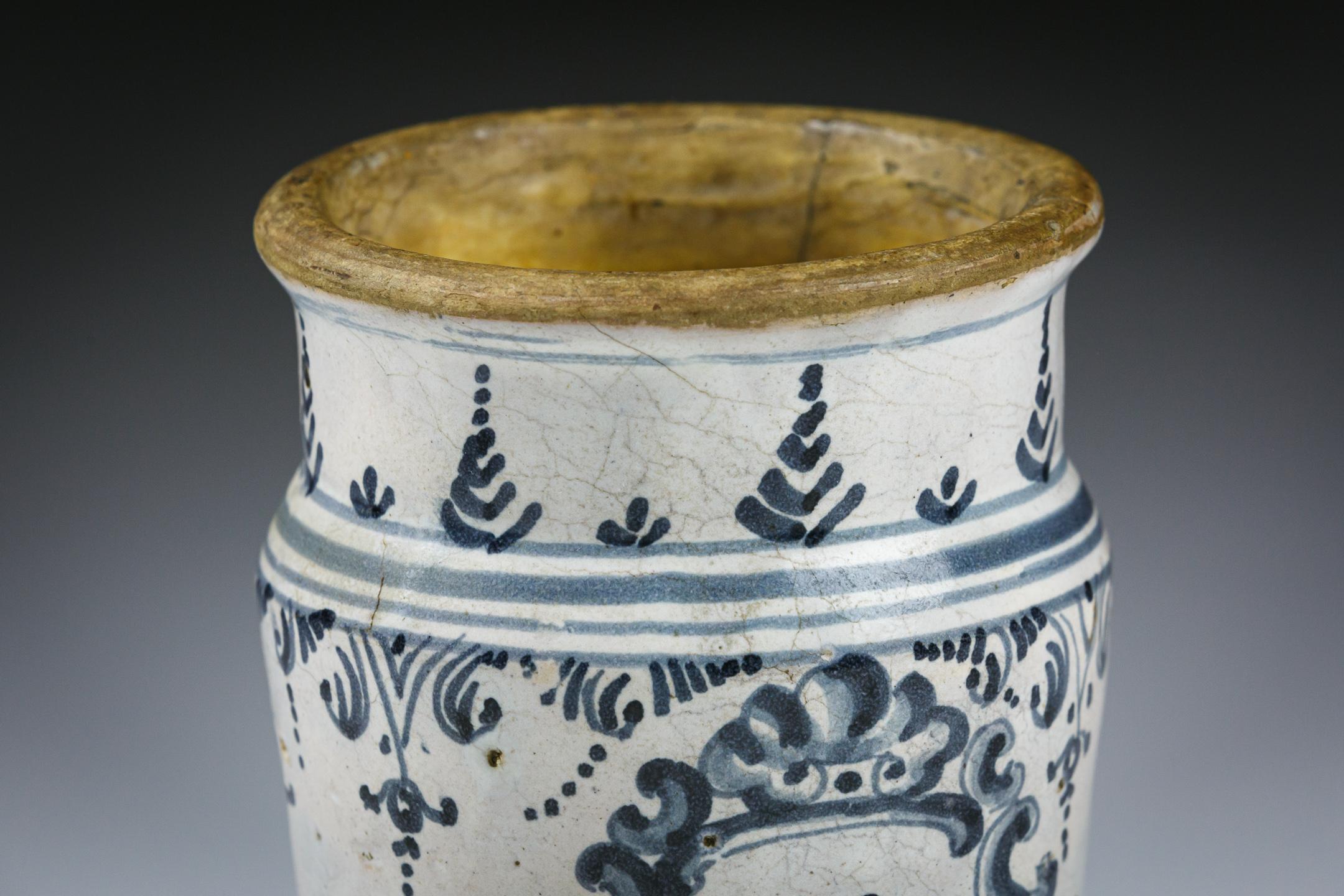 Stoneware 18th Century Albarello or Drug Jar