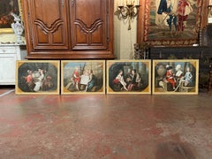 Pinturas Alegóricas del Siglo XVIII en Marco Dorado según C. Van Loo, Conjunto de Cuatro