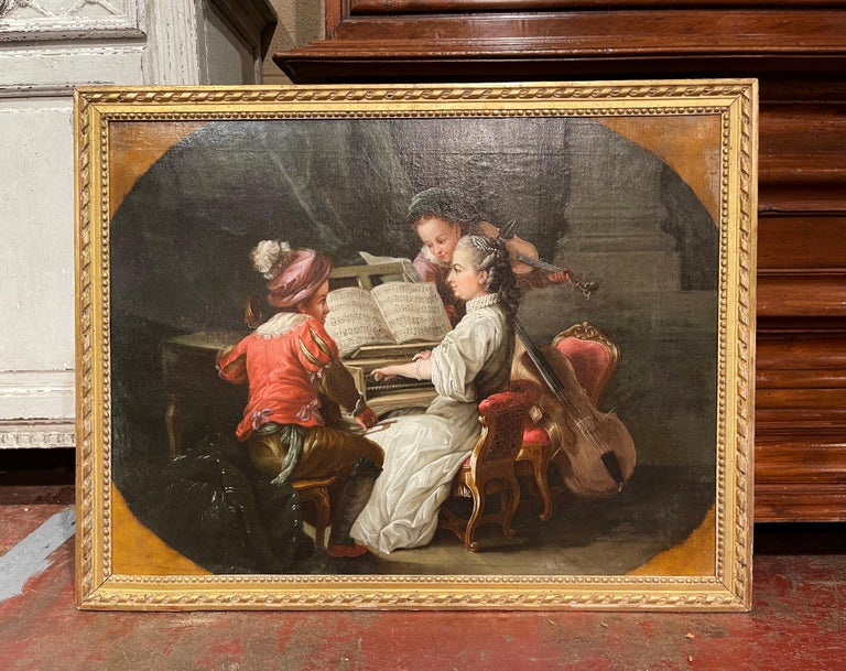 Louis XV 18th Century Allegorical Paintings in Gilt Frame after C. Van Loo, Set of Four For Sale