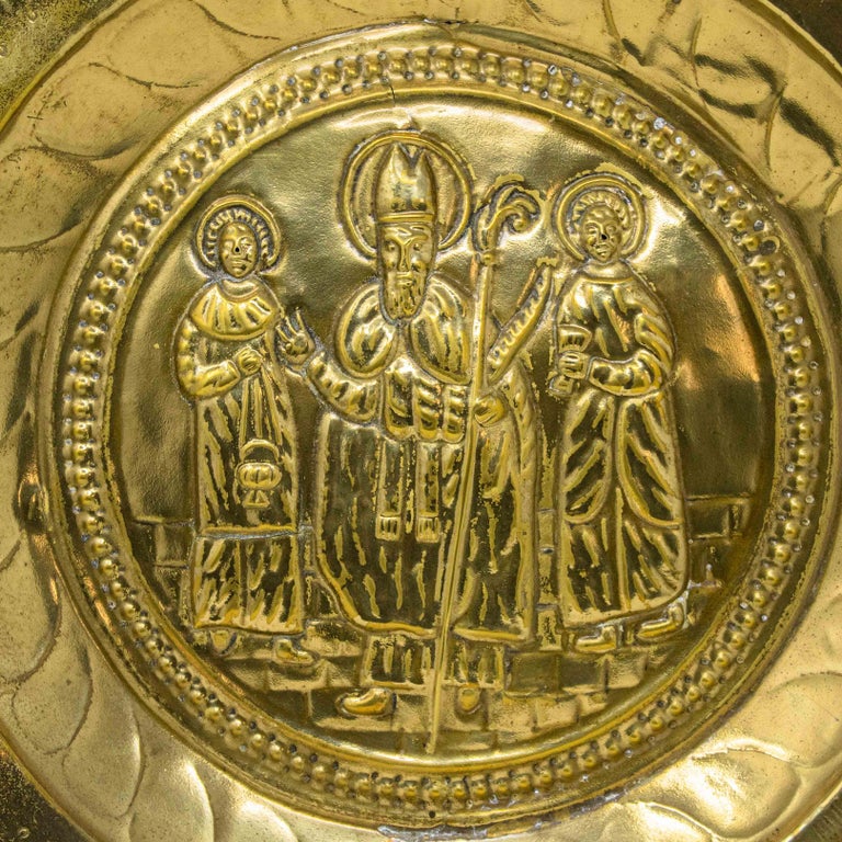 18th Century Almsgiver Plate with Saint Brass For Sale at 1stDibs