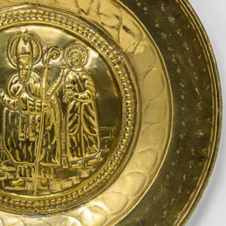 18th Century Almsgiver Plate with Saint Brass For Sale at 1stDibs