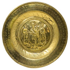 18th Century Almsgiver Plate with Saint Brass