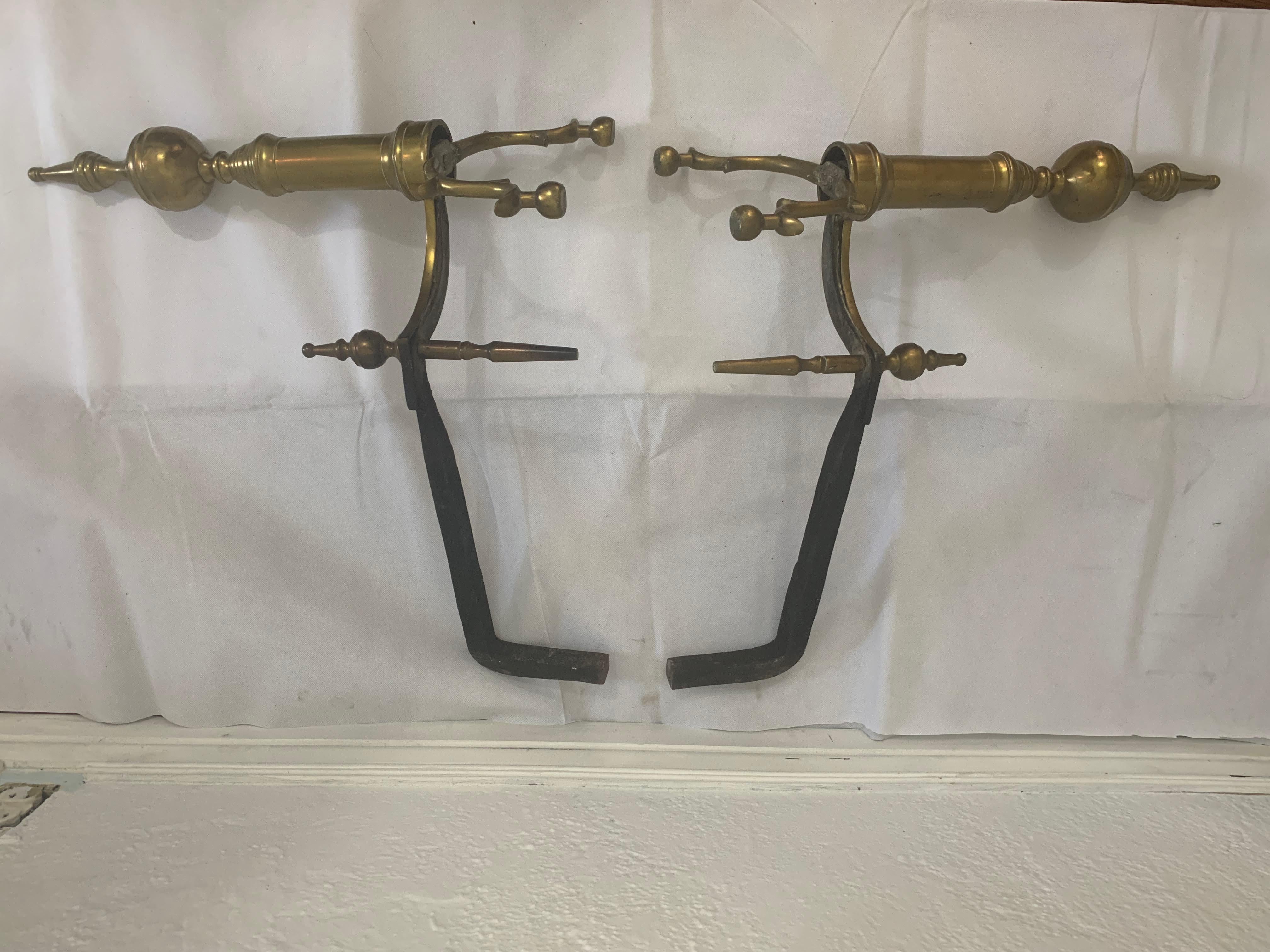 18th Century American Brass Steeple Top Andirons - a Pair 8
