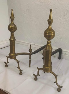 18th Century American Brass Steeple Top Andirons - a Pair