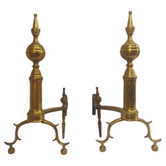 18th Century American Brass Steeple Top Andirons - a Pair