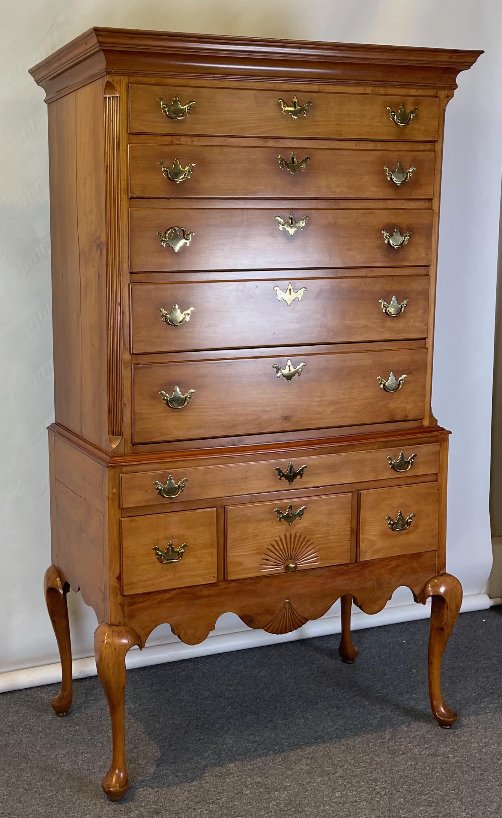 Queen Anne 18th Century American Cherrywood Highboy For Sale