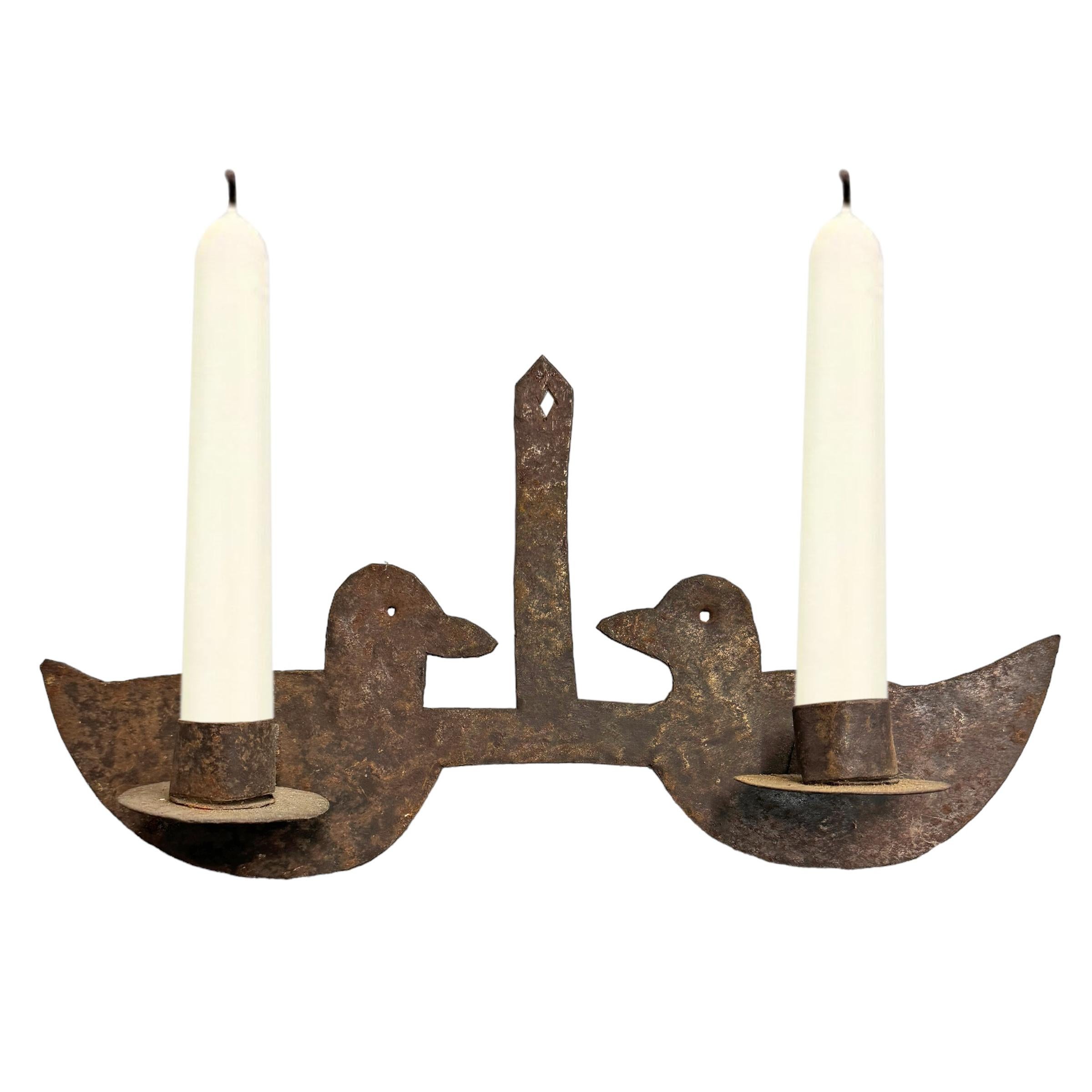 Primitive 18th Century American Double Duck Candle Sconce