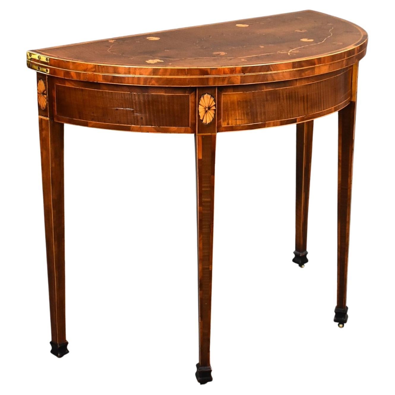 18th Mahogany Inlaid Card Table For Sale