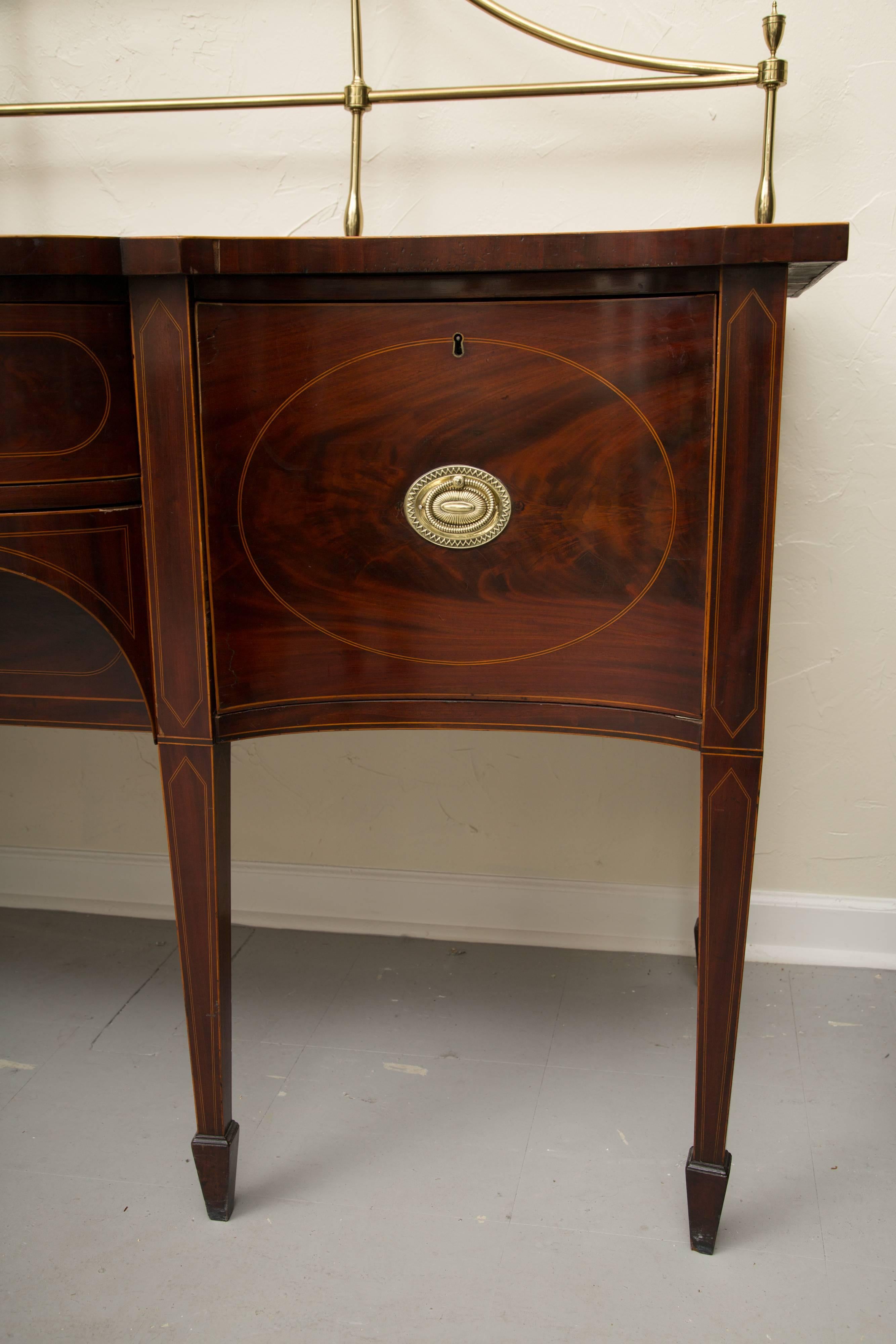 18th Century American Hepplewhite Mahogany Sideboard with Brass Gallery 7