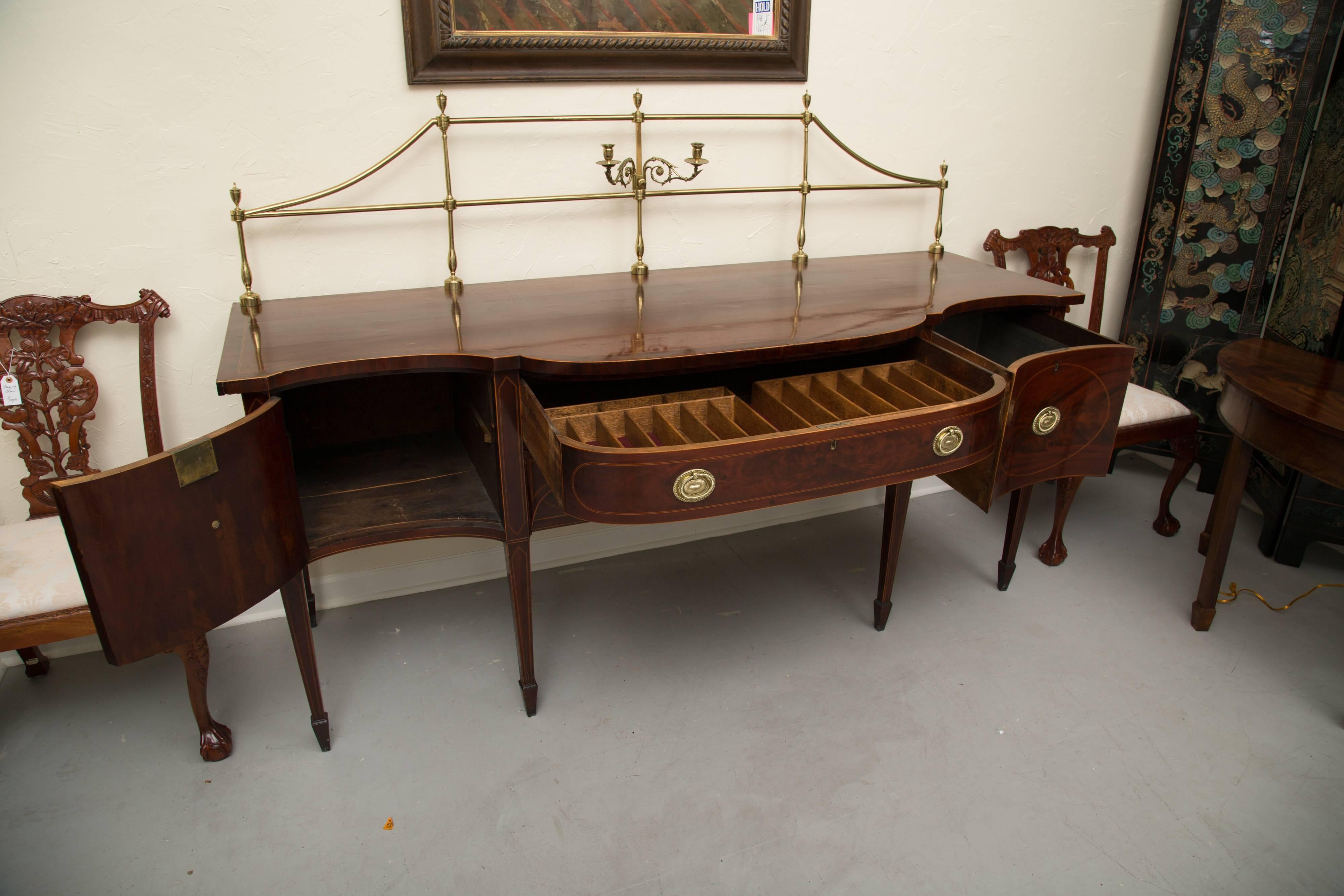 18th Century American Hepplewhite Mahogany Sideboard with Brass Gallery 1