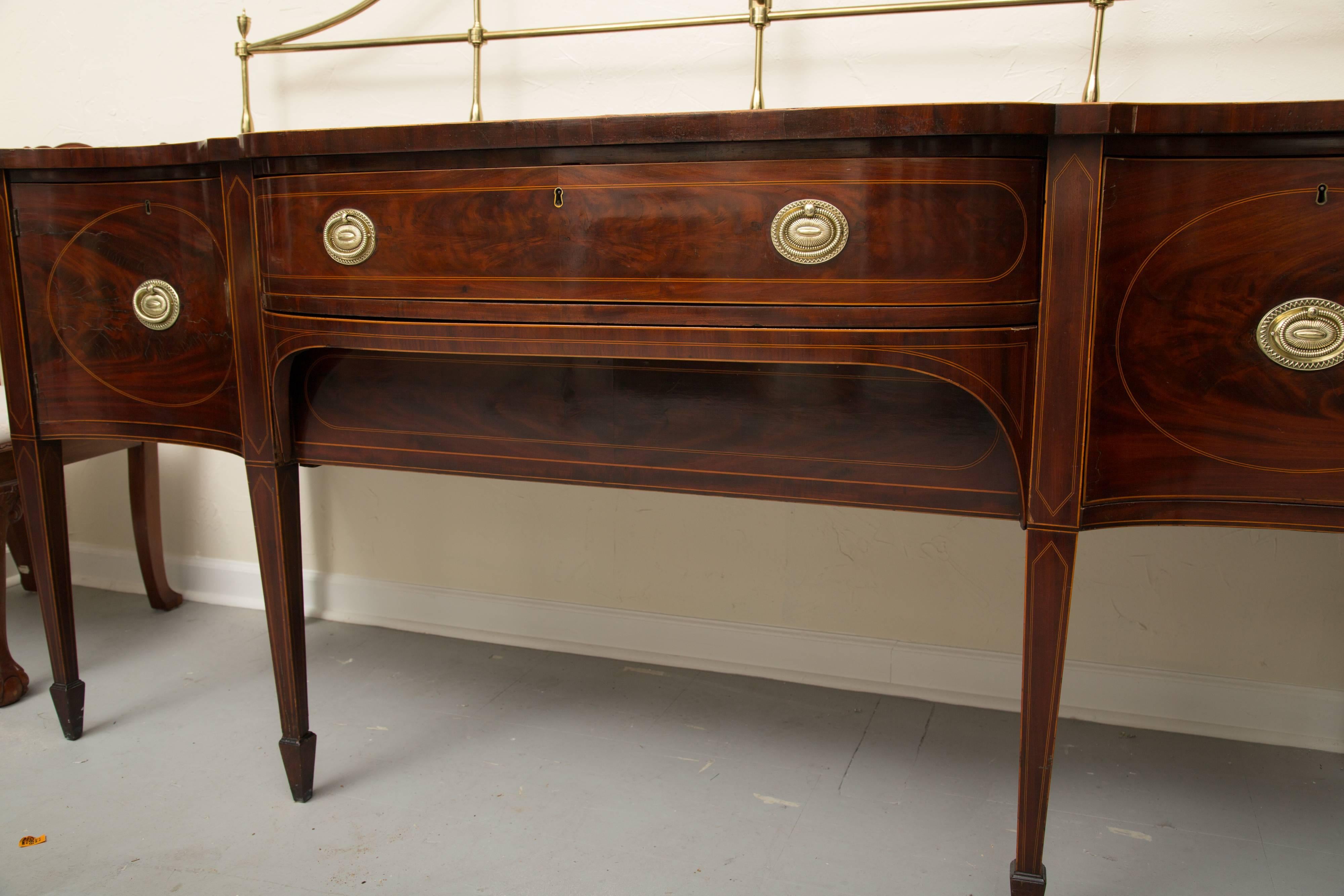 18th Century American Hepplewhite Mahogany Sideboard with Brass Gallery 5