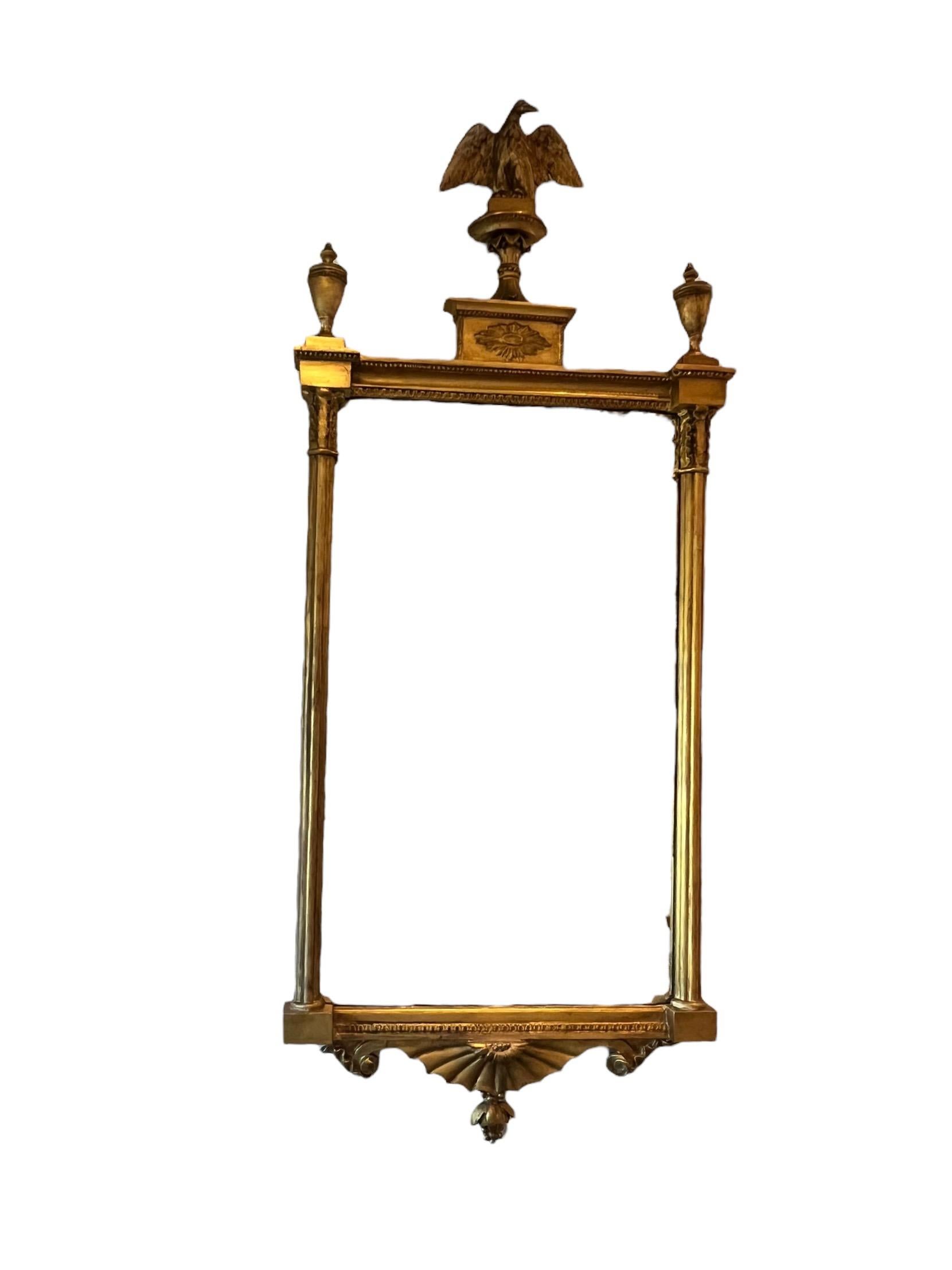 18th Century American Large Federal Period Carved-Wood and Gold Gilt Mirror In Fair Condition In North Miami, FL