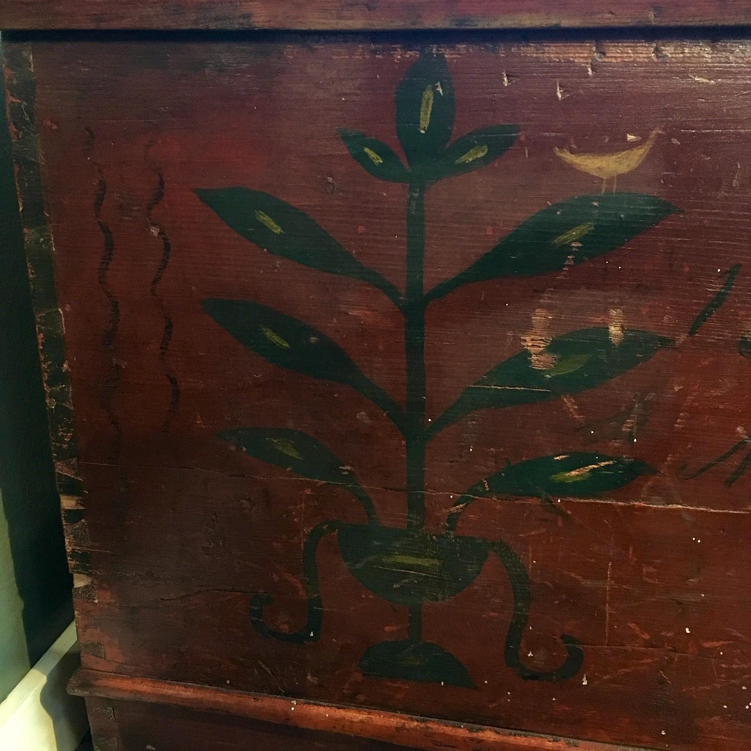 Chippendale 18th Century American Pine Decorated Blanket Chest For Sale