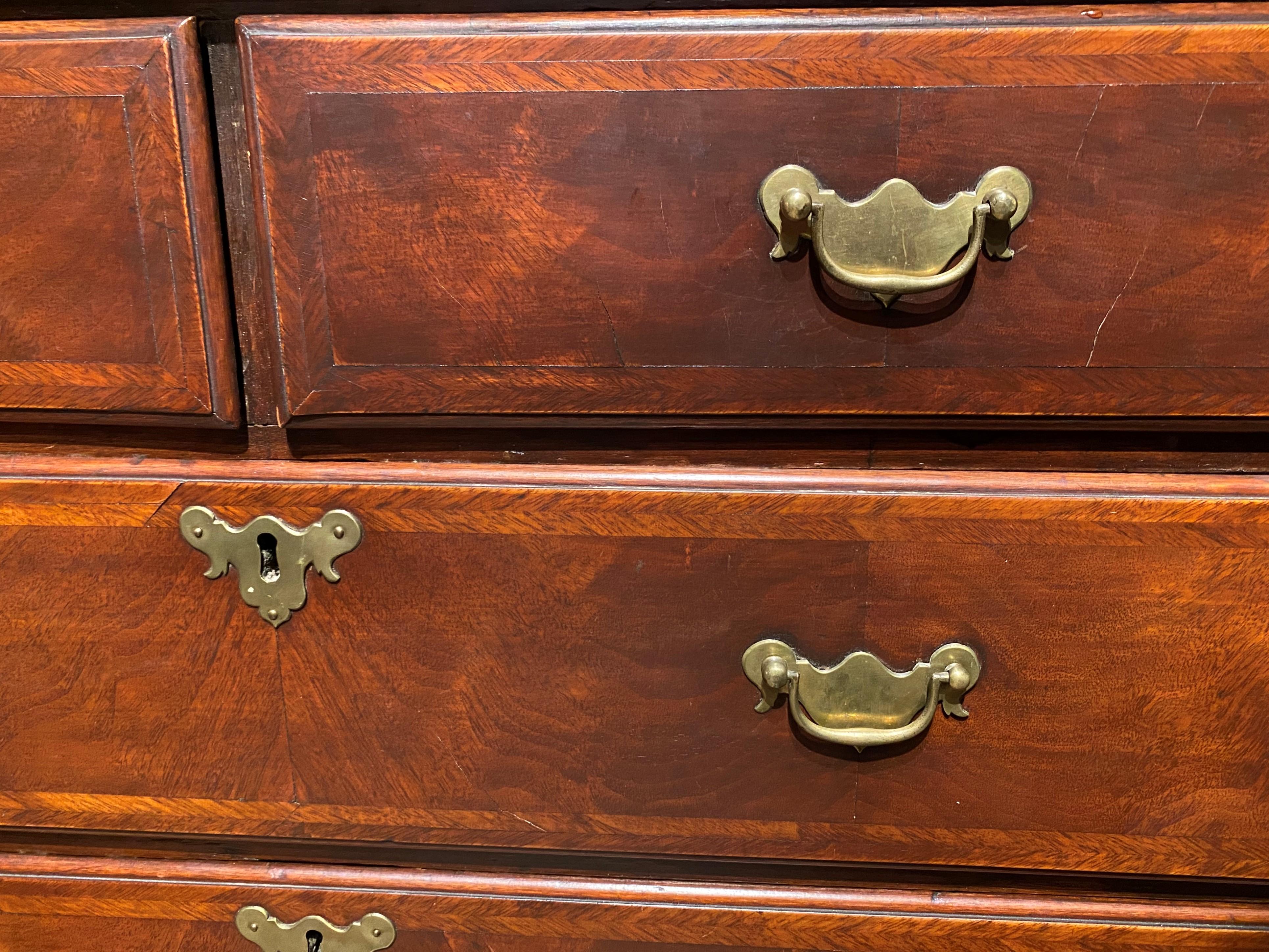 Brass 18th Century American Two Over Three Chest of Drawers For Sale