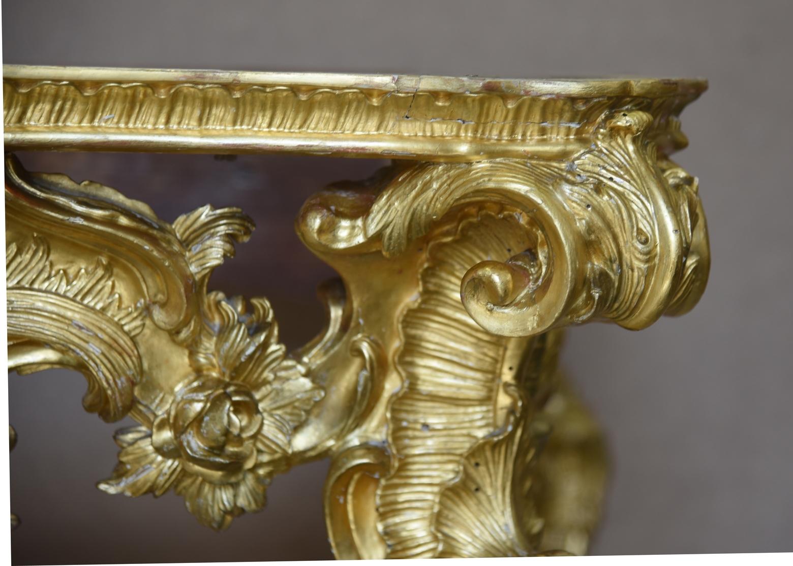 18th Century and Earlier 18th Century Ancient Console Rococò Italian Giltwood Carved Wood, 1700s