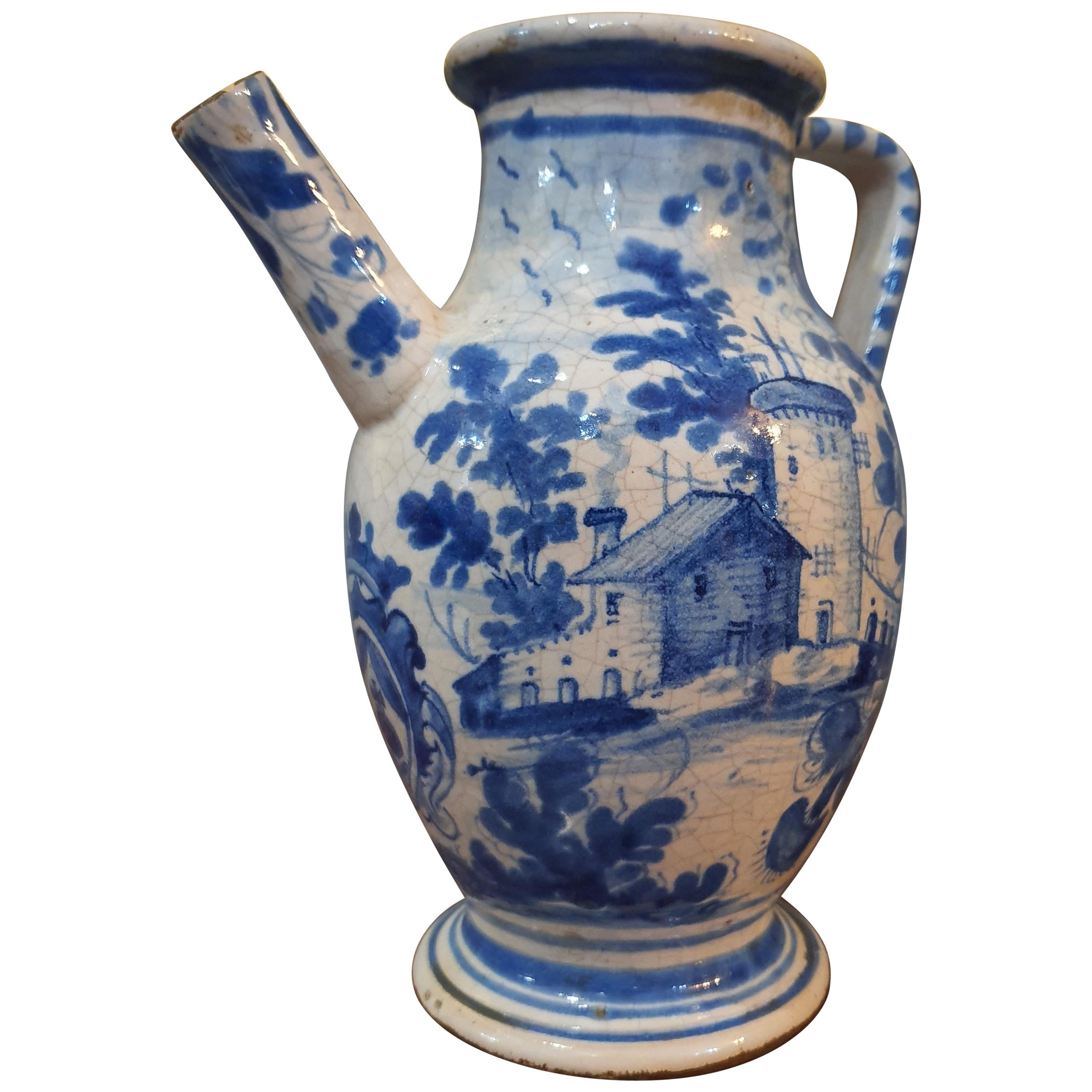 18th Century Ancient Faenza Pharmacy Jar Full Painted For Sale