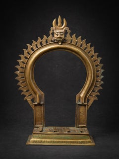 18th century Ancient Indian bronze Prabhavali temple arch with Kirtimukha