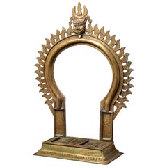 18th century Ancient Indian bronze Prabhavali temple arch with Kirtimukha