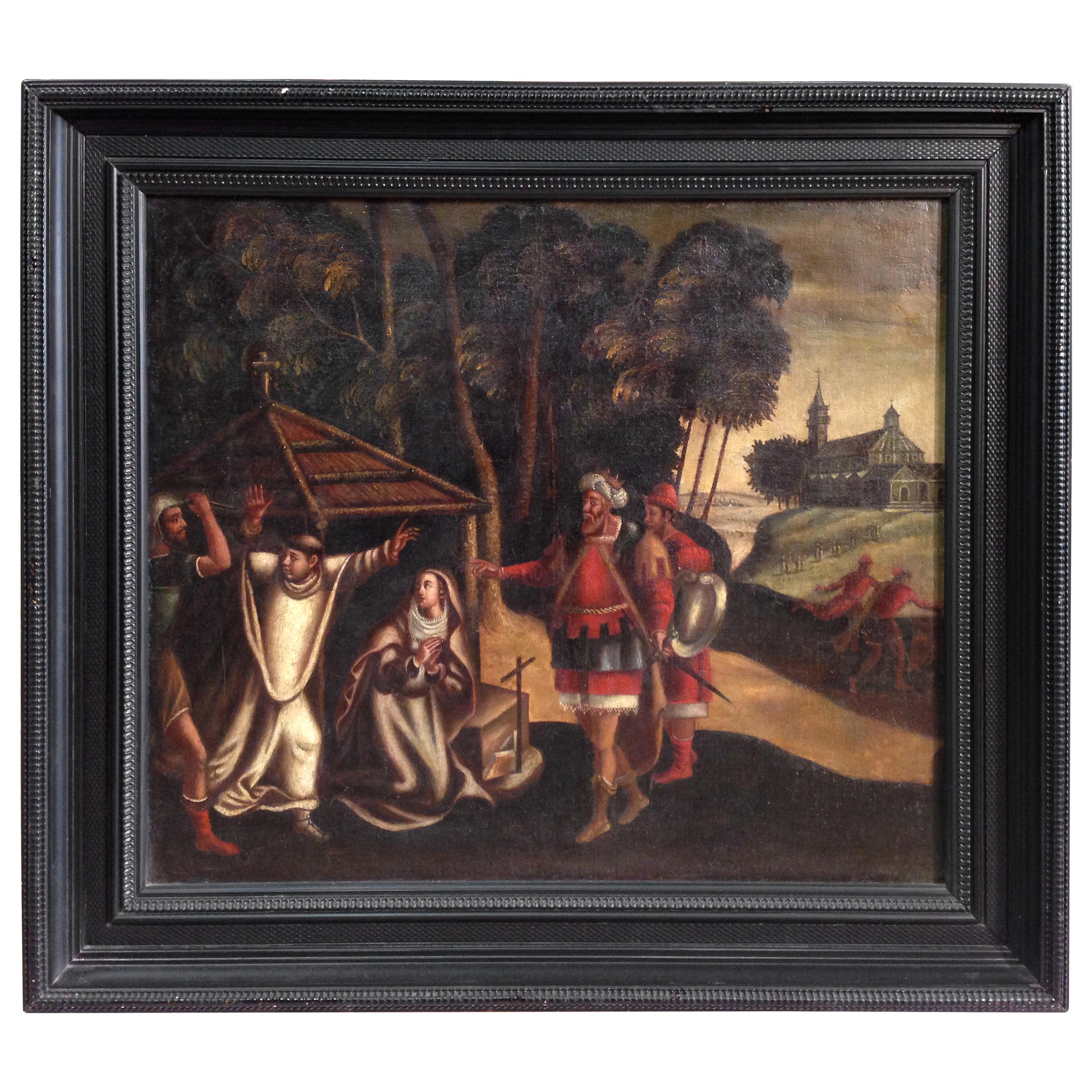 18th Century Ancient Oil on Canvas Flemish Religious Painting, 1760