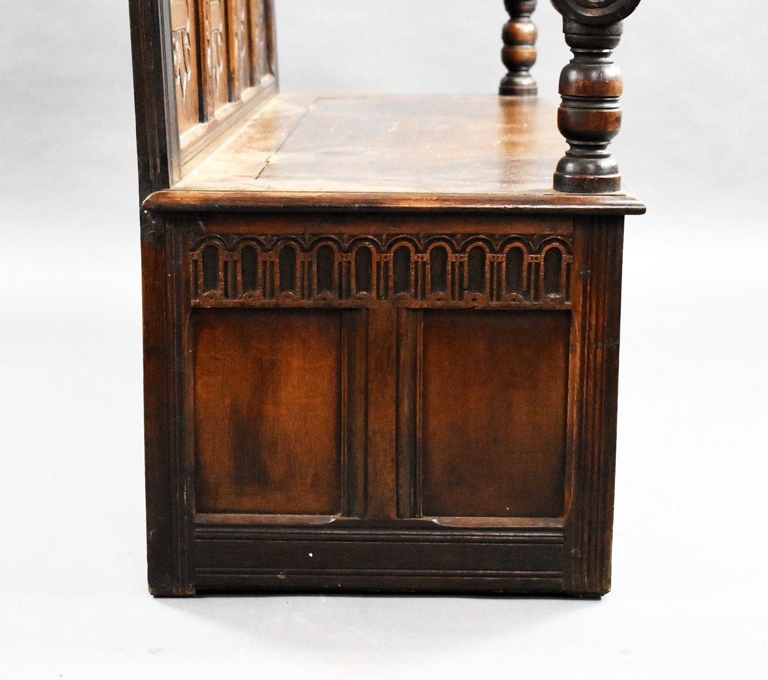 18th Century and later Carved Oak high back settle/bench 6