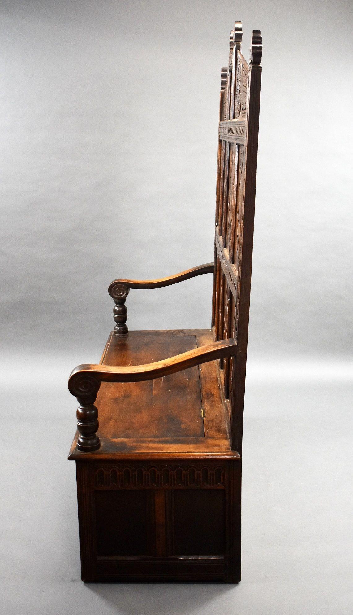 18th Century and later Carved Oak high back settle/bench 8