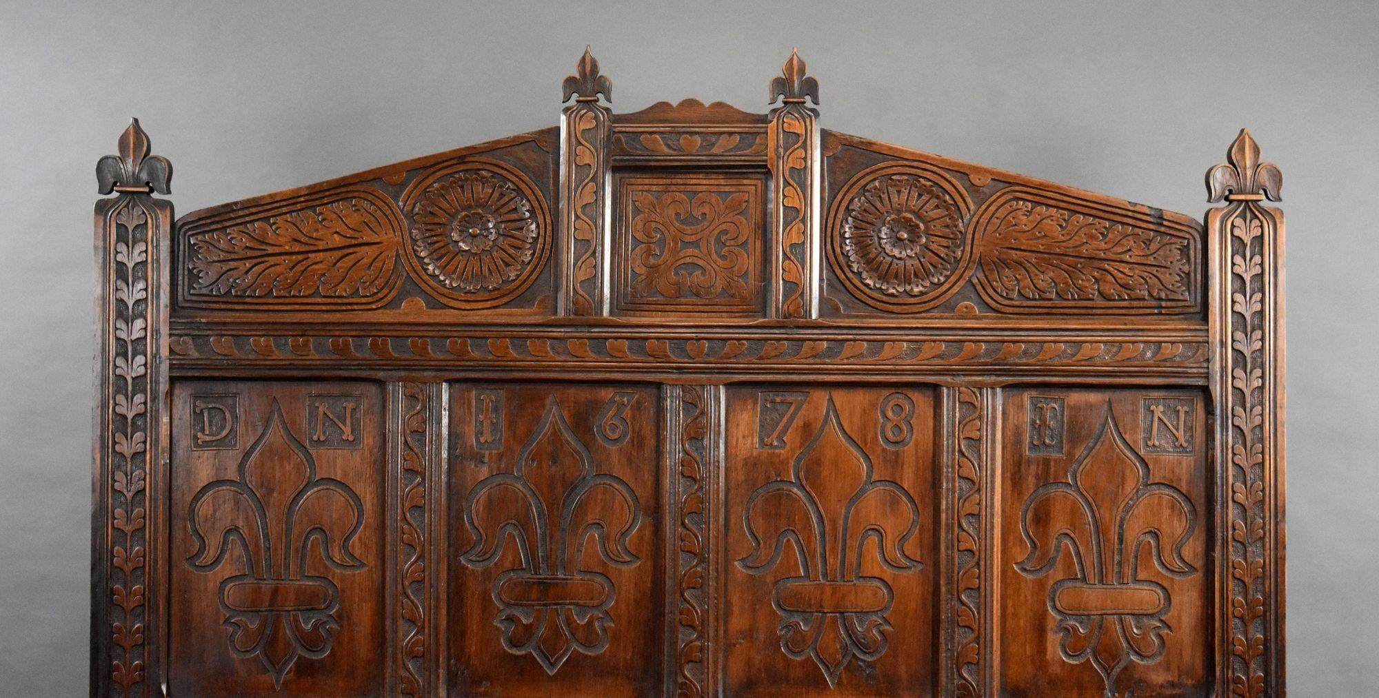 18th Century and later Carved Oak high back settle/bench 2