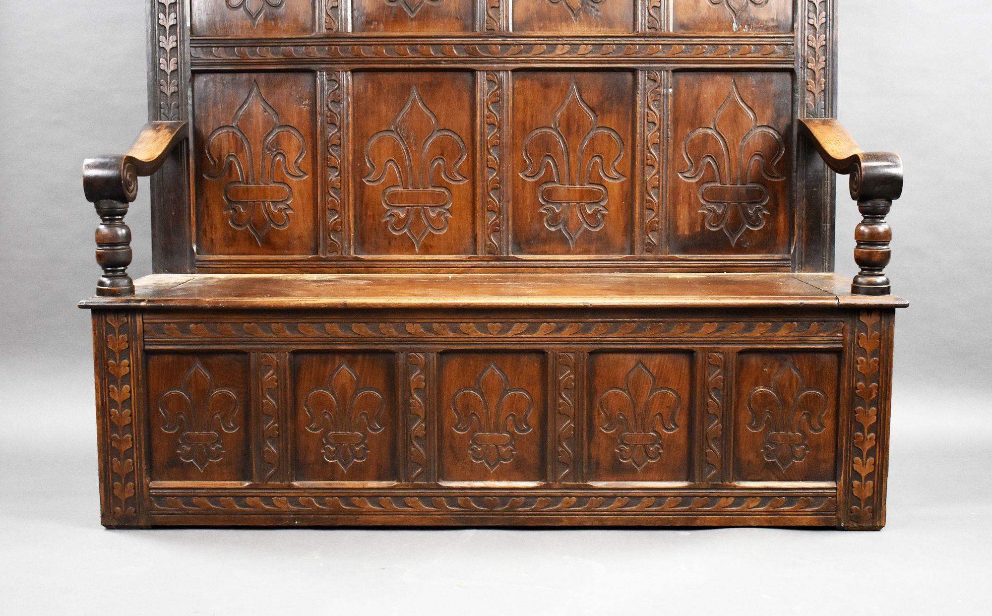 18th Century and later Carved Oak high back settle/bench 3