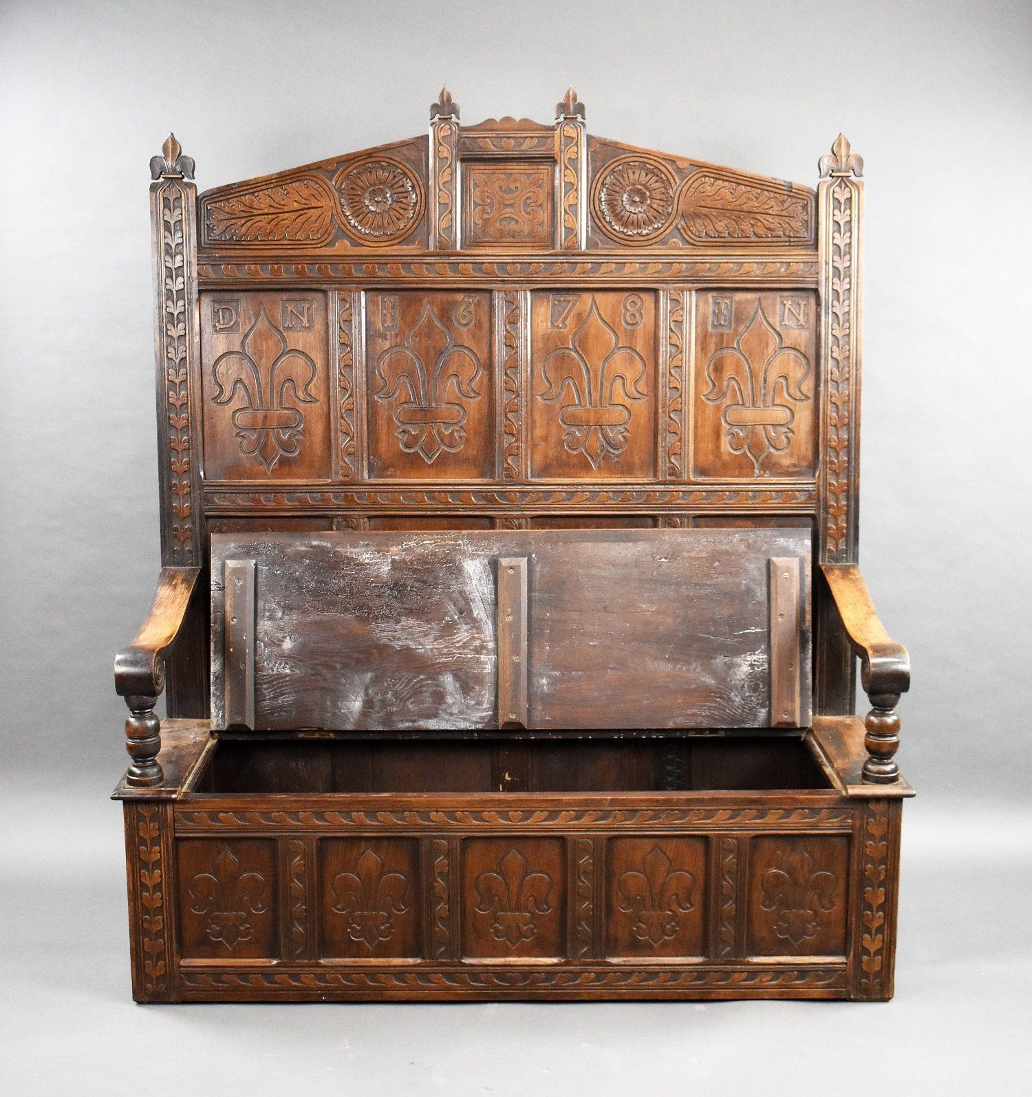 18th Century and later Carved Oak high back settle/bench 4
