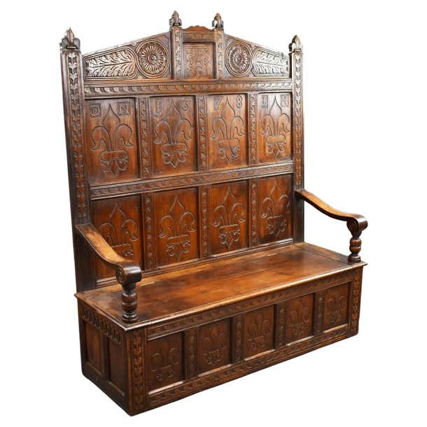 18th Century and later Carved Oak high back settle/bench For Sale at ...