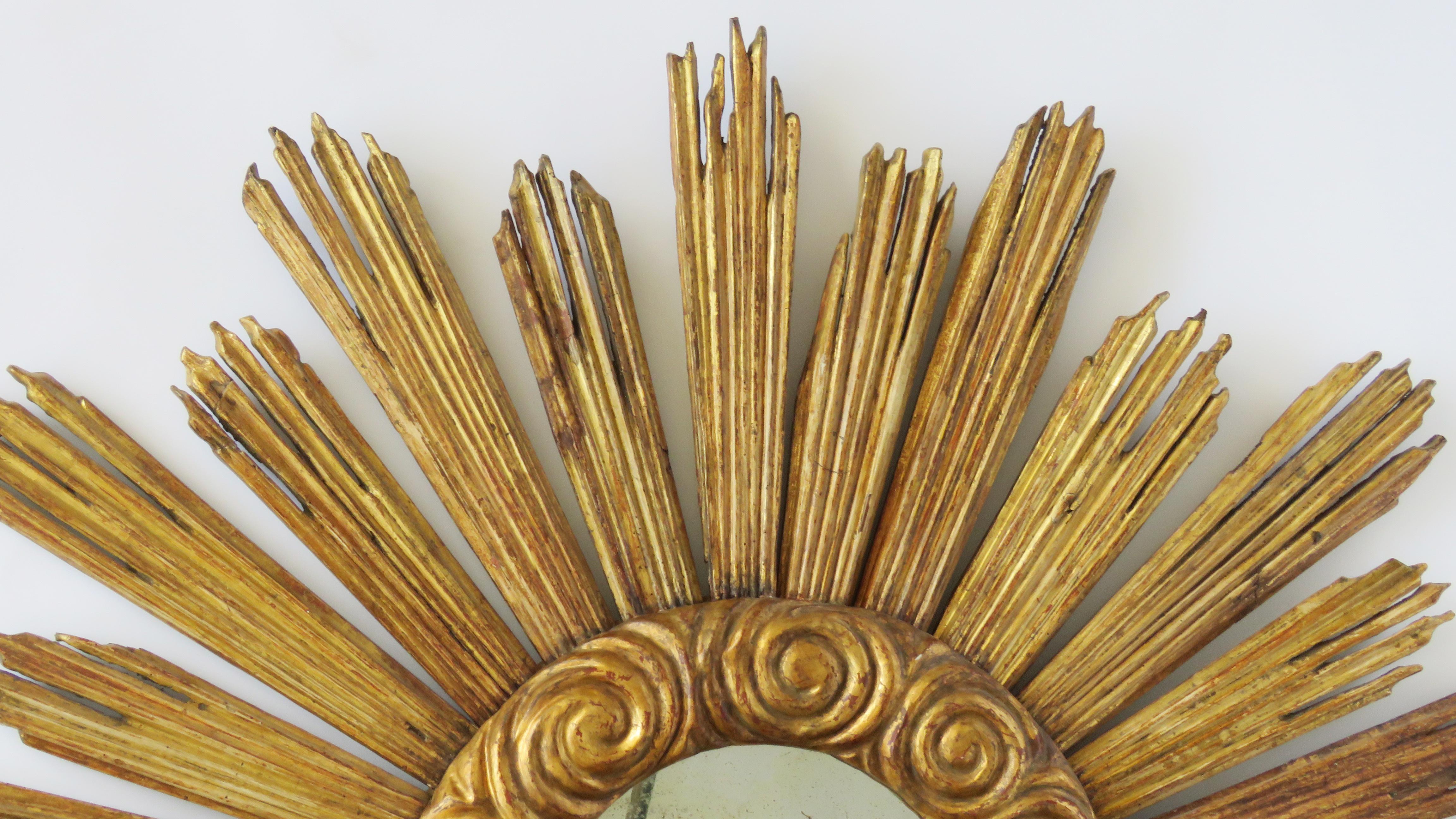 Hand-Crafted 18th Century and Later Large Giltwood Sun Mirror For Sale
