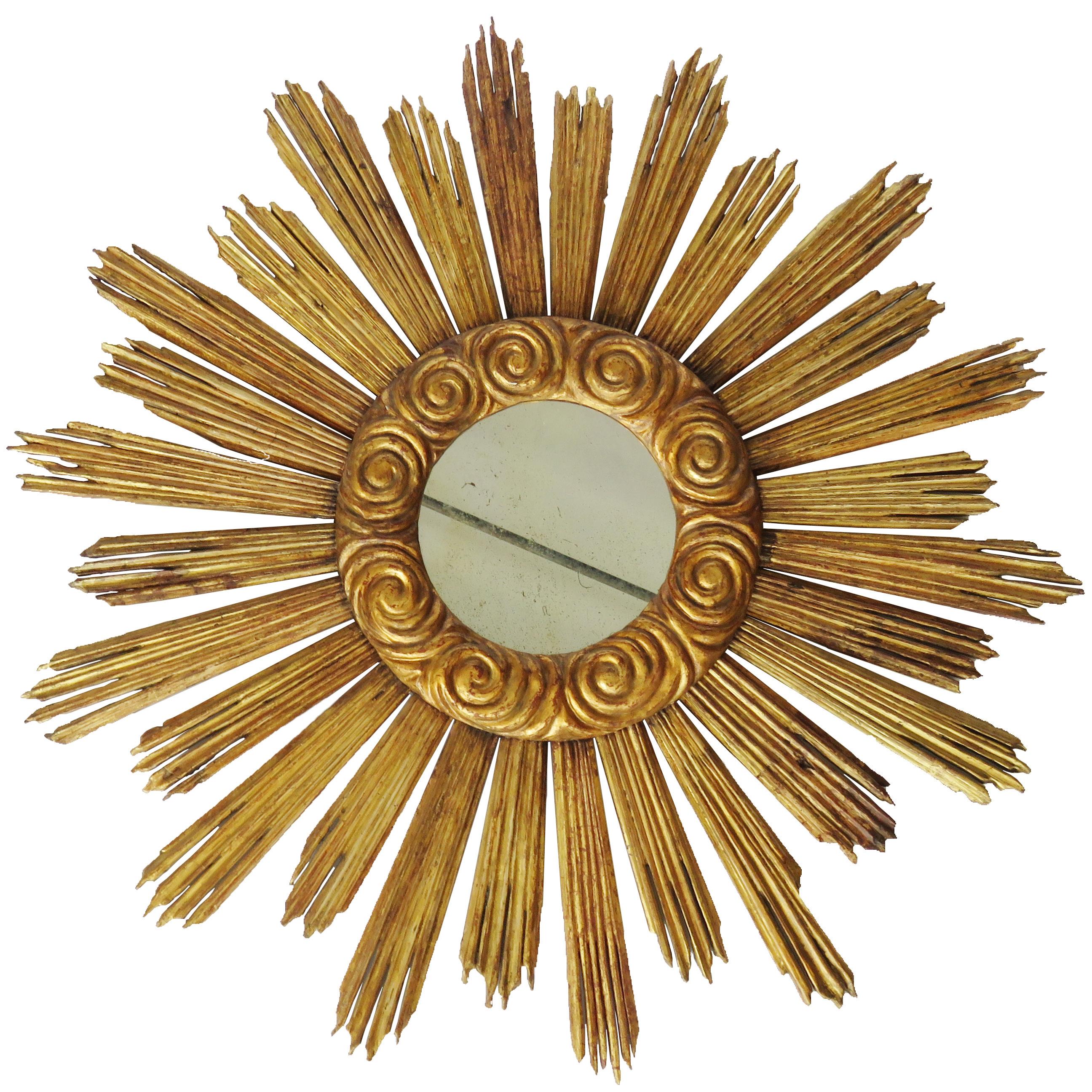 18th Century and Later Large Giltwood Sun Mirror For Sale