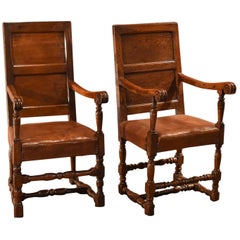 18th Century and Later Pair of Similar Panel Back Antique Armchairs