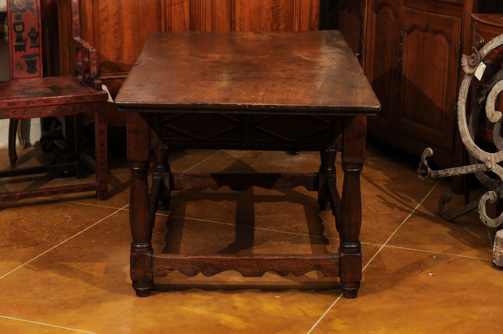 18th Century and Later Spanish Walnut Center Table W/ 2 Drawers & Box Stretcher For Sale 8