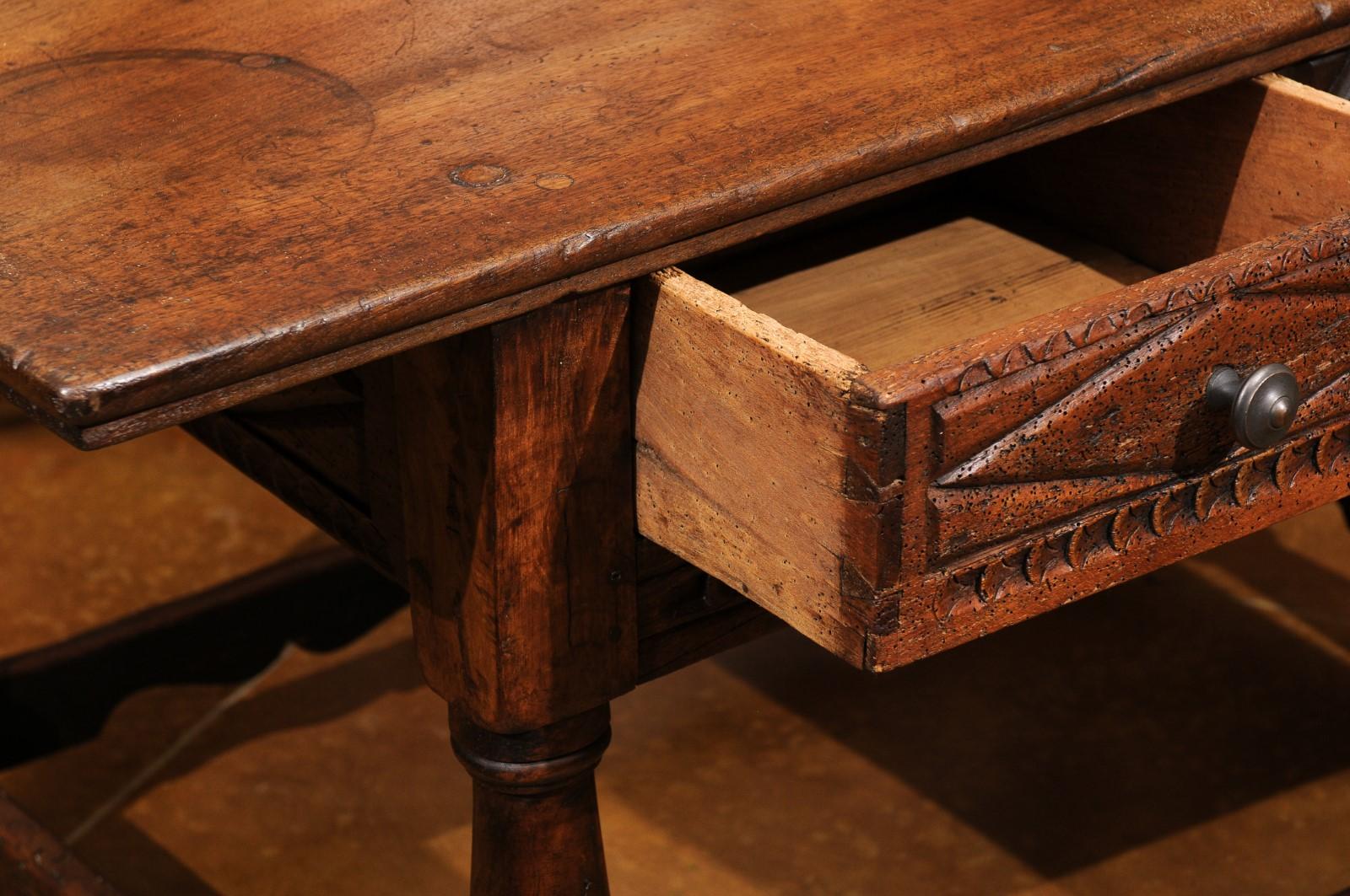 18th Century and Later Spanish Walnut Center Table W/ 2 Drawers & Box Stretcher For Sale 3